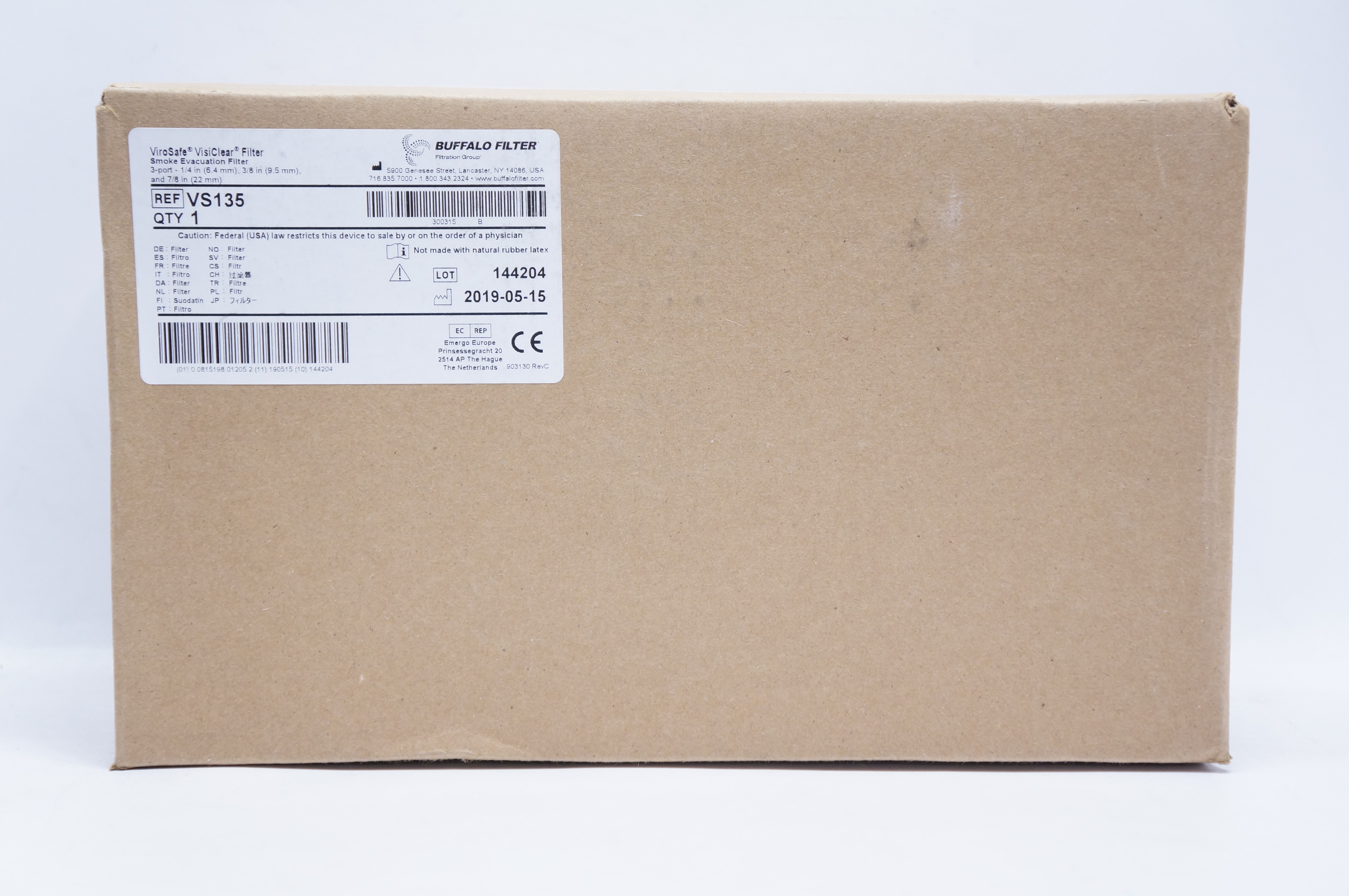 Buffalo Filter VS135 ViroSafe VisiClear Filter Smoke Evacuation Filter 1/4inch