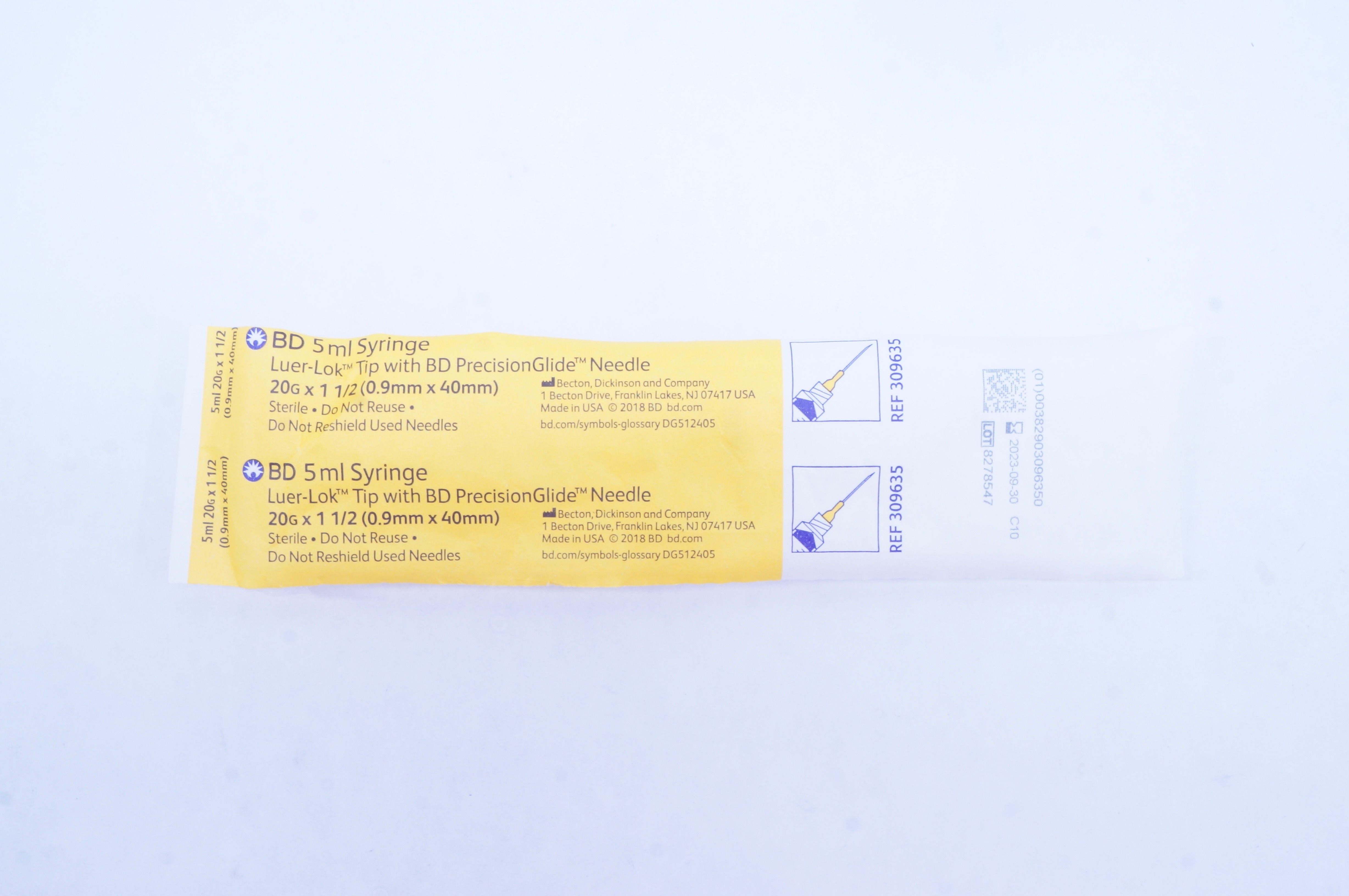 BD 309635 Syringe 5ml, Luer-Lok Tip 20G x 1-1/2inch