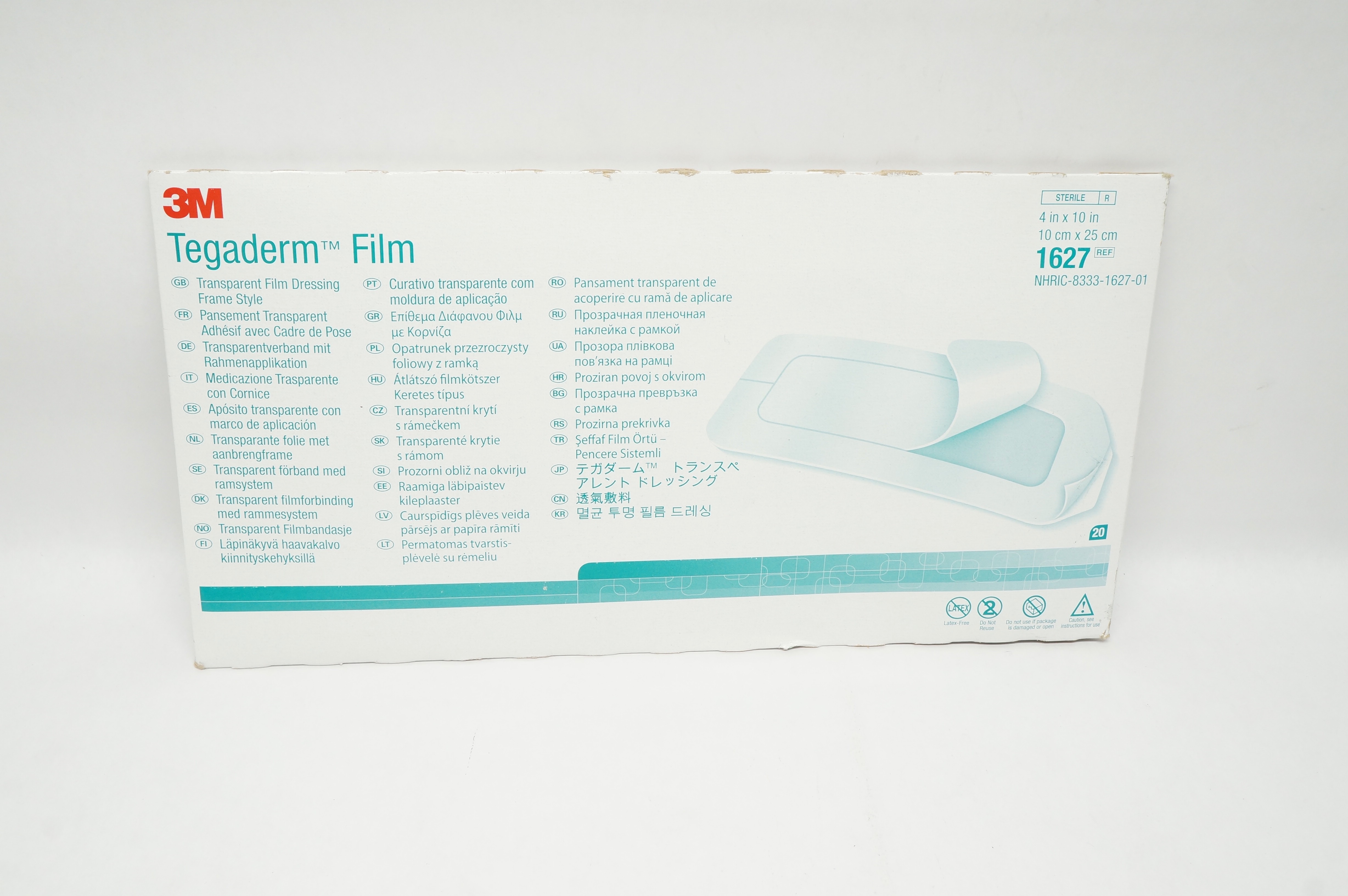 3M 1627 Tegaderm Transparent Film Dressing Frame Style 4in x 10in- Box of 20 (x)