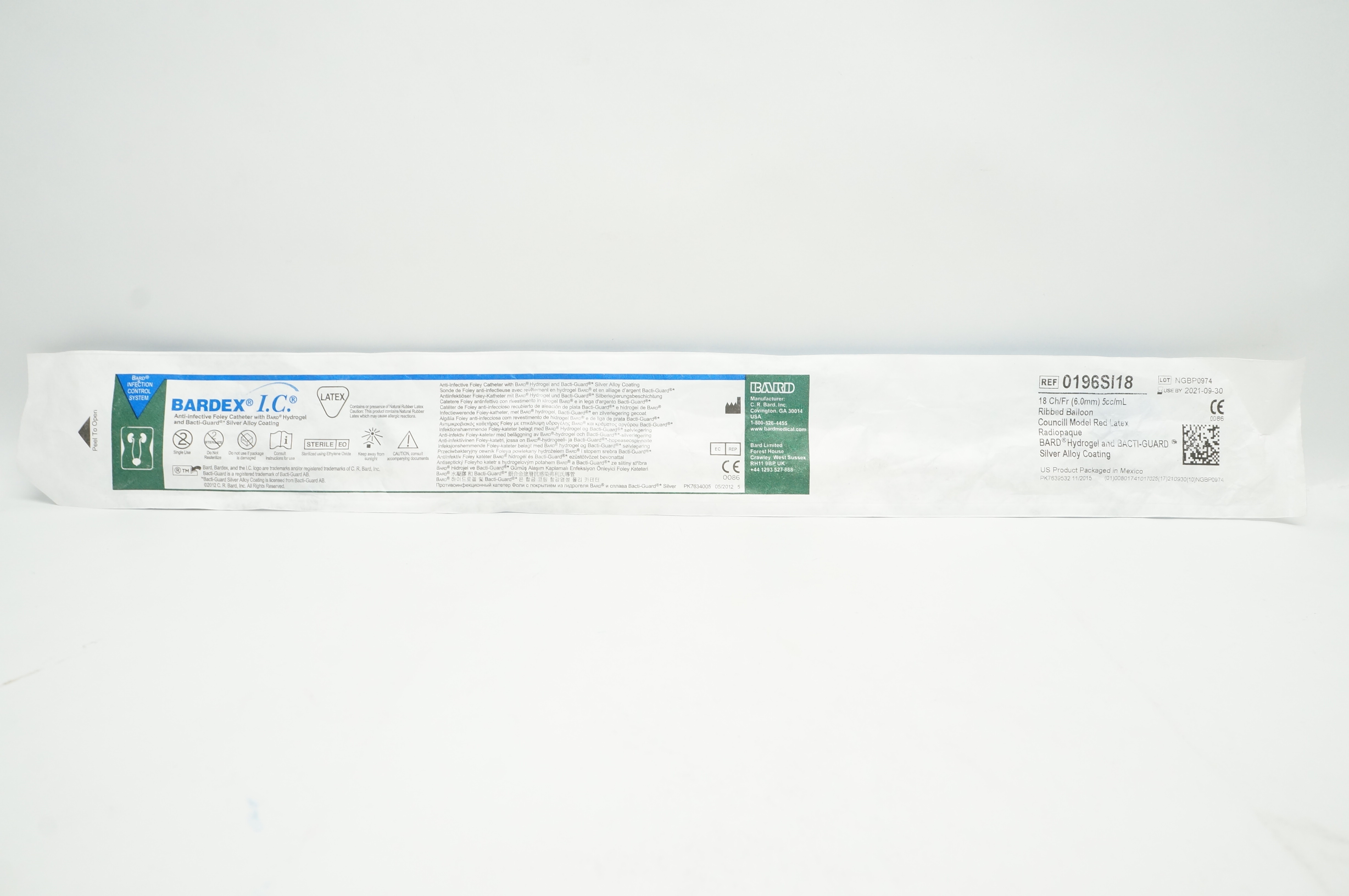 Bard 0196SI18 Bardex I.C. Anti-Infective Foley Cath. 18Ch/Fr x 5cc/mL