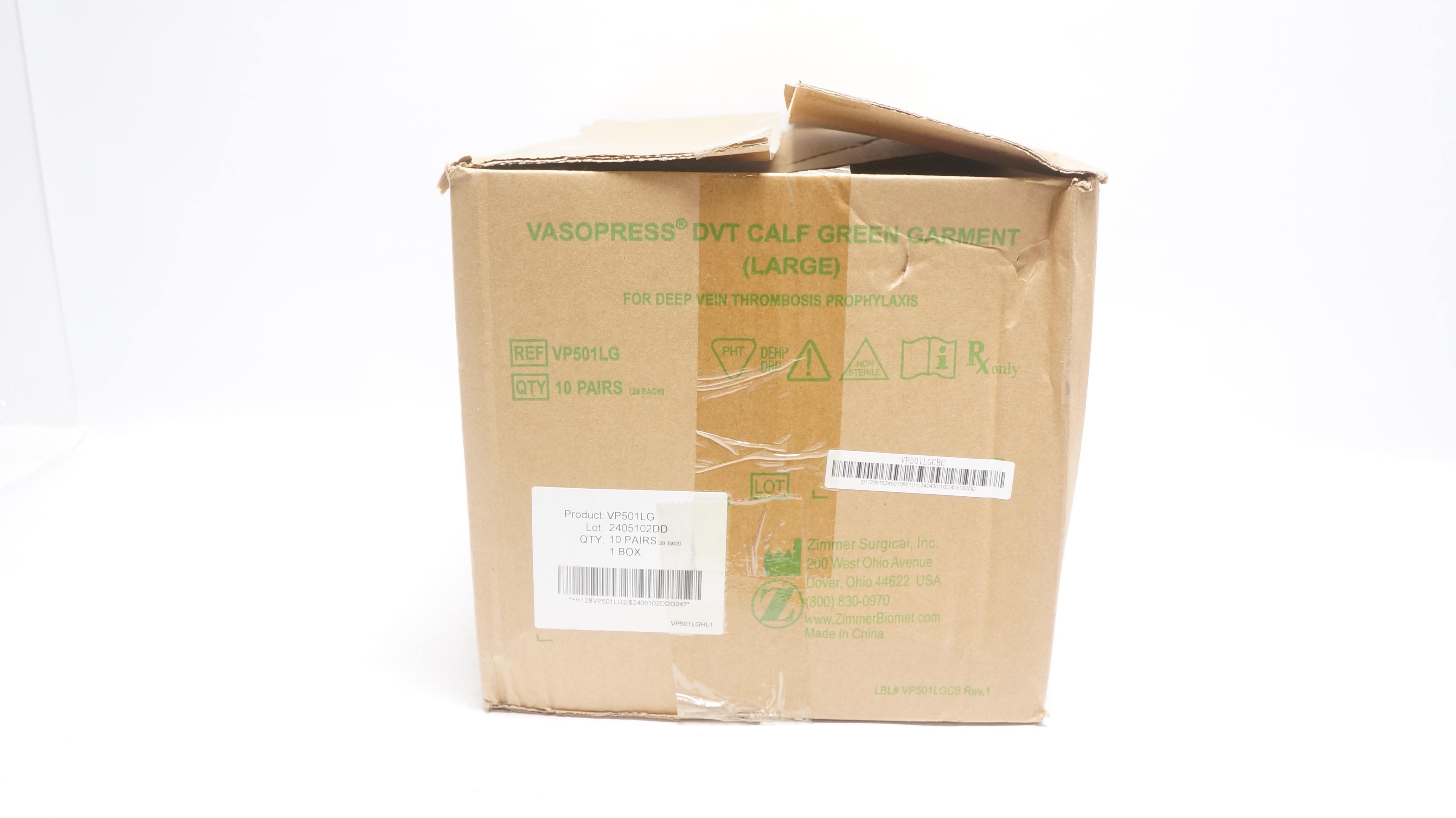 Zimmer VP501LG Vasopressin DVT Calf Green Carment,Large - Box of 5
