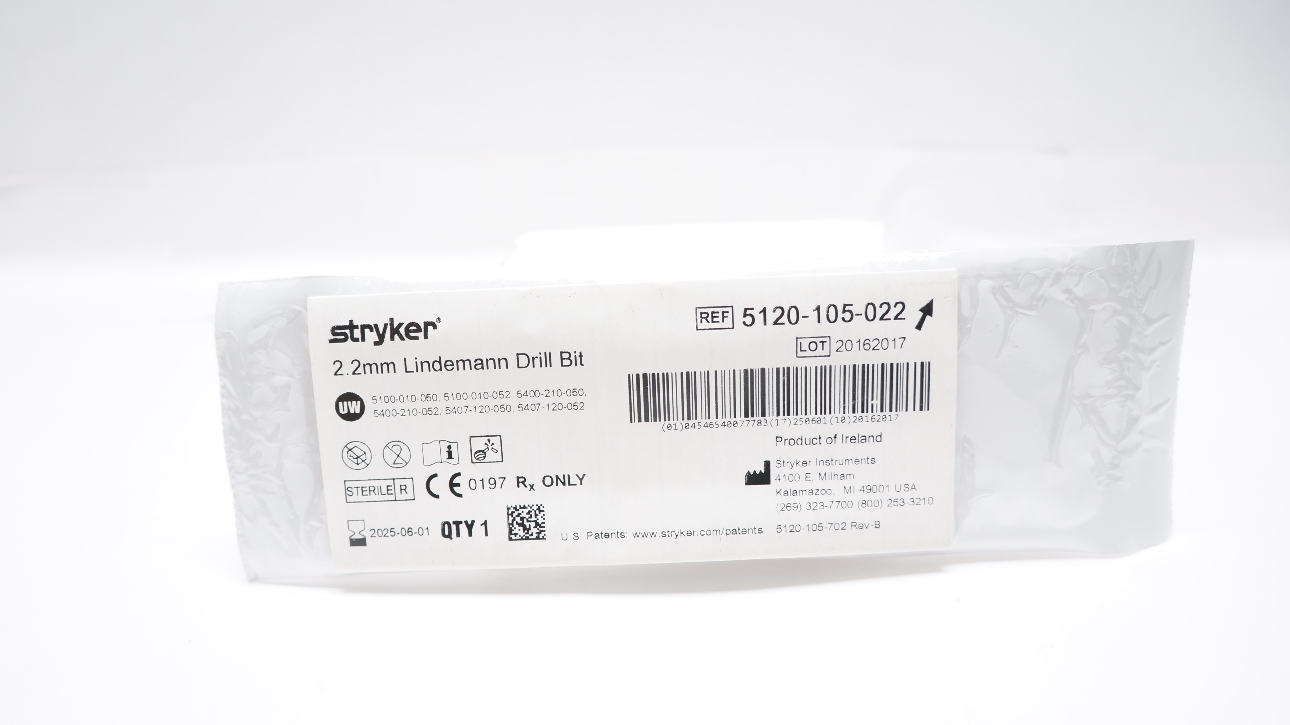 Stryker 5120-105-022 2.2mm Lindemann Drill Bit