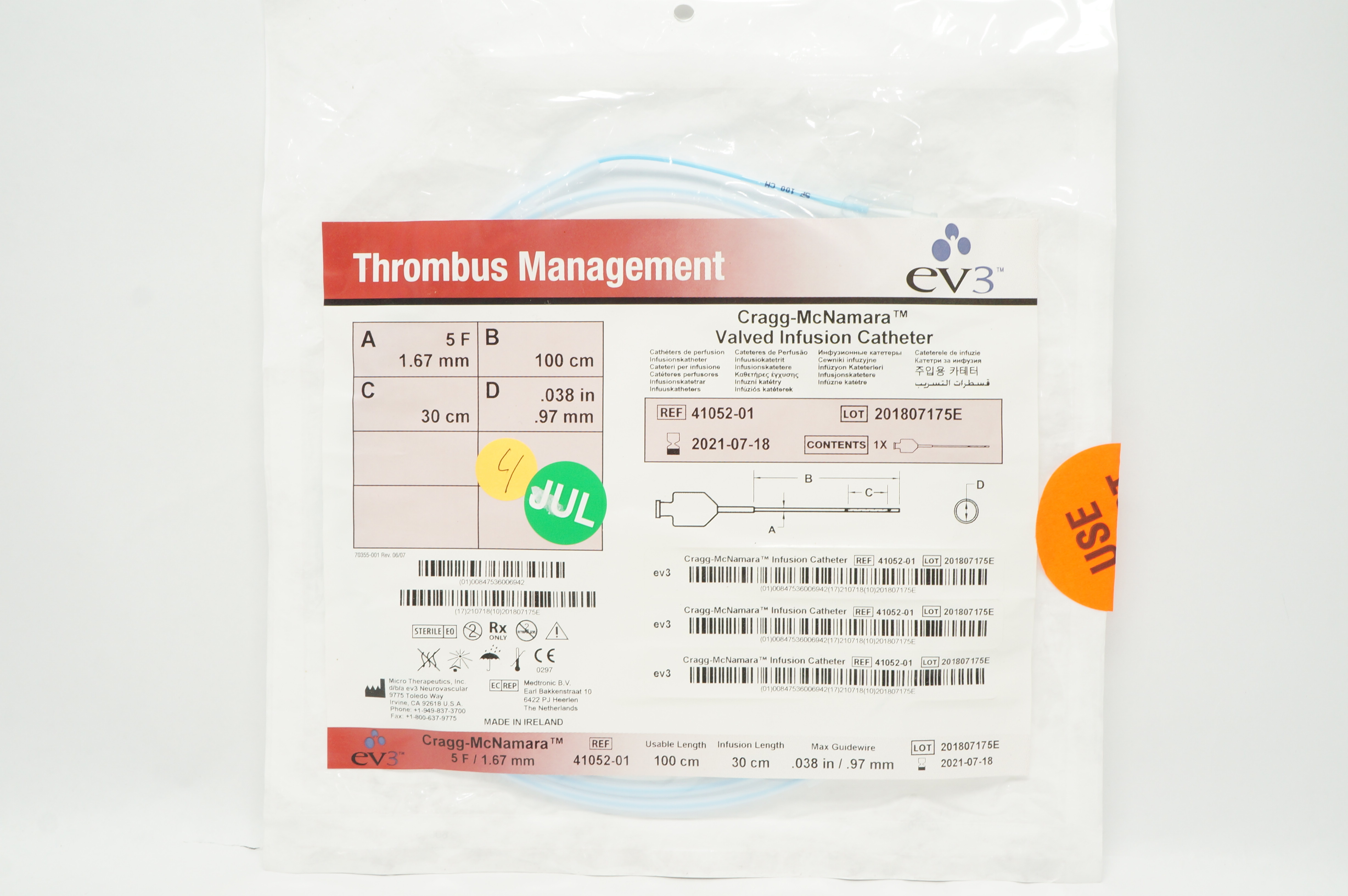 ev3 Neurovascular 41052-01 Cragg-McNamara Valved Infusion Cath. 5F x 1.67mm (x)
