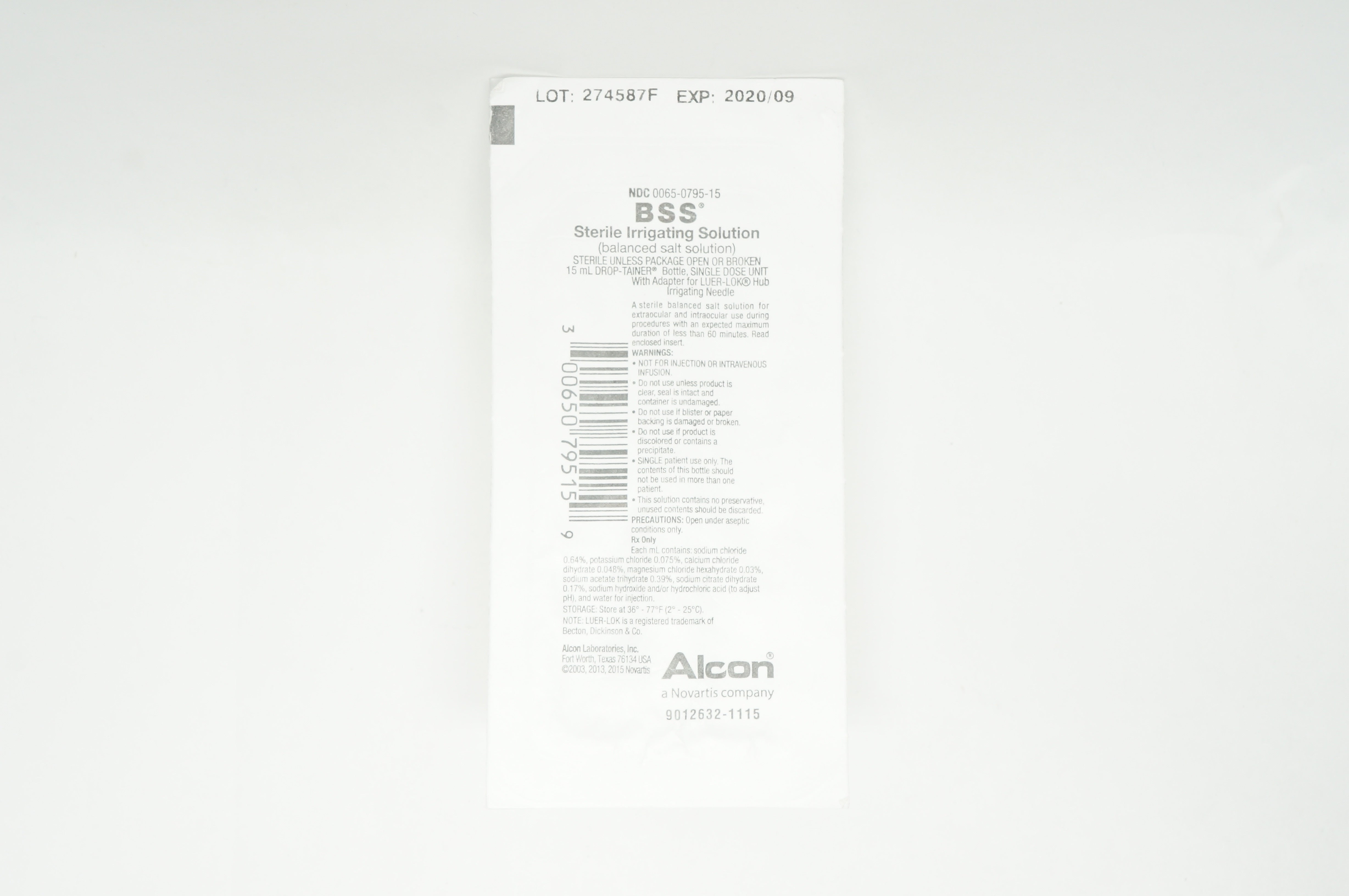 Alcon 0065-0795-15 BBS Sterile Irrigation Solution 15mL (x)