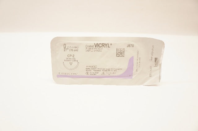 Ethicon J870 0 Coated VICRYL Stre, CP-2 26mm 1/2c Reverse Cutting, 27inch (x)