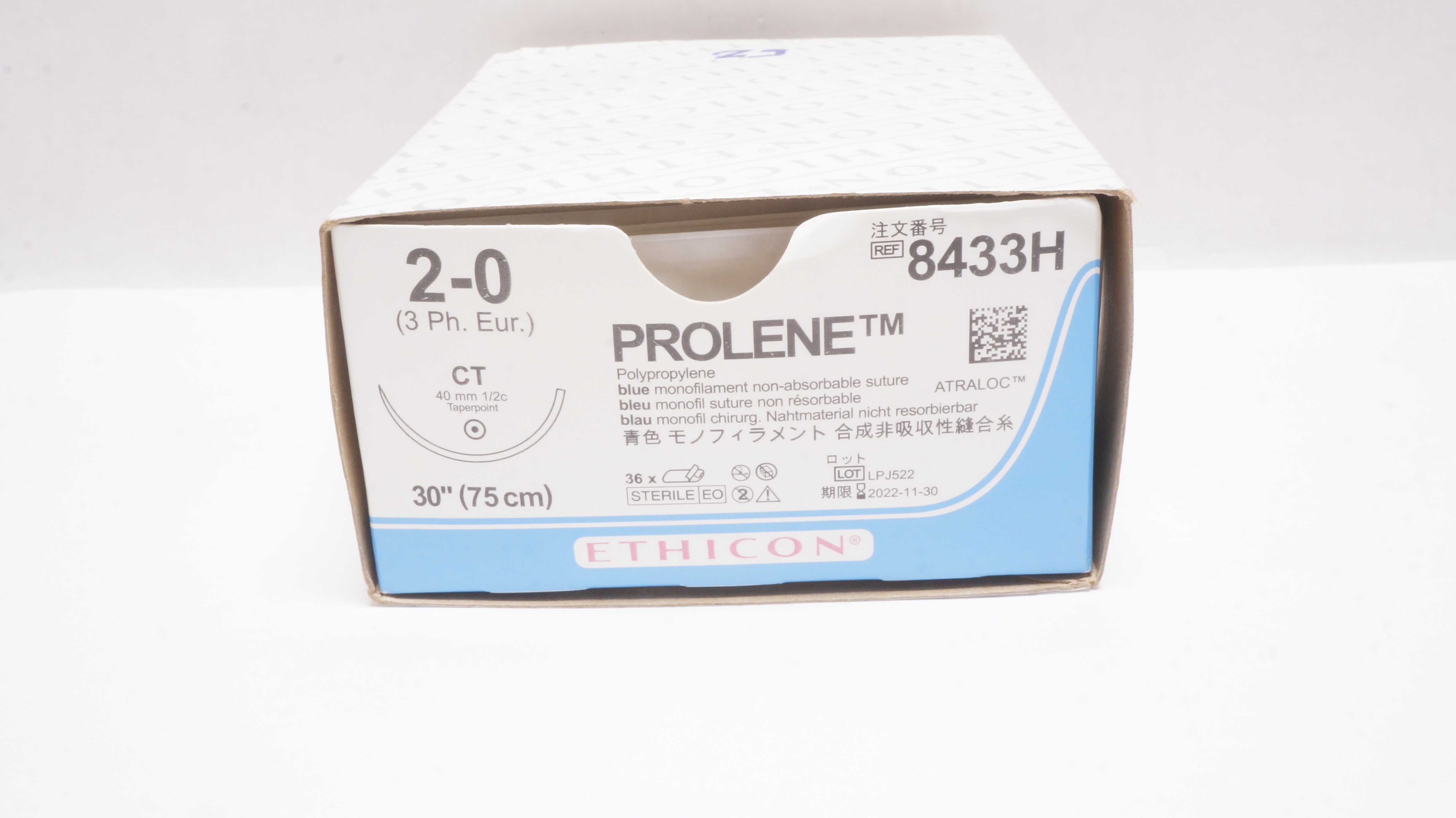 Ethicon 8433H 2-0 Prolene CT 40mm 1/2c 30inch - Box of 29 (x)