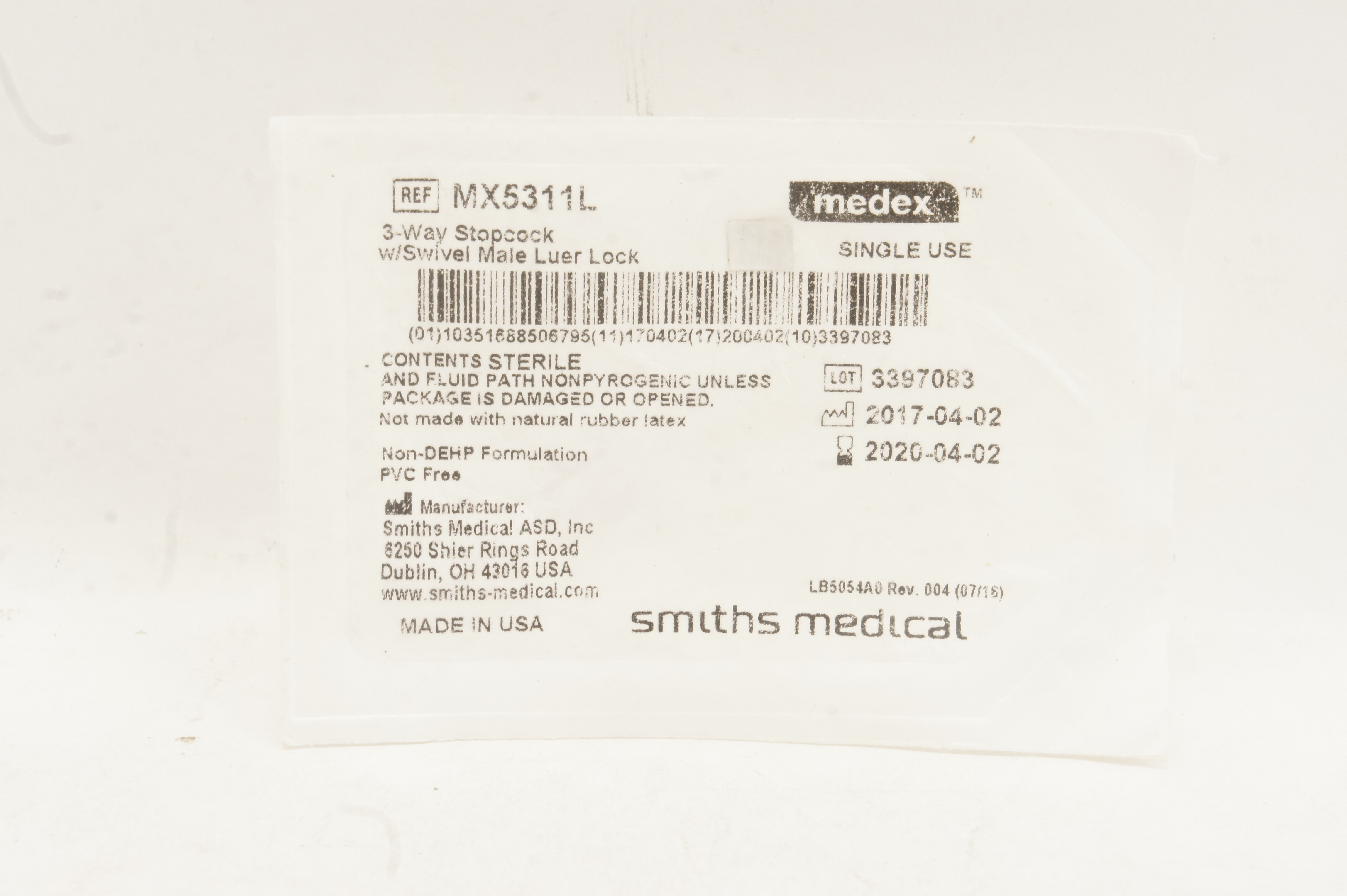 Smiths Medical MX5311L Medex 3-Way Stopcock with Swivel Male Luer Lock (x)