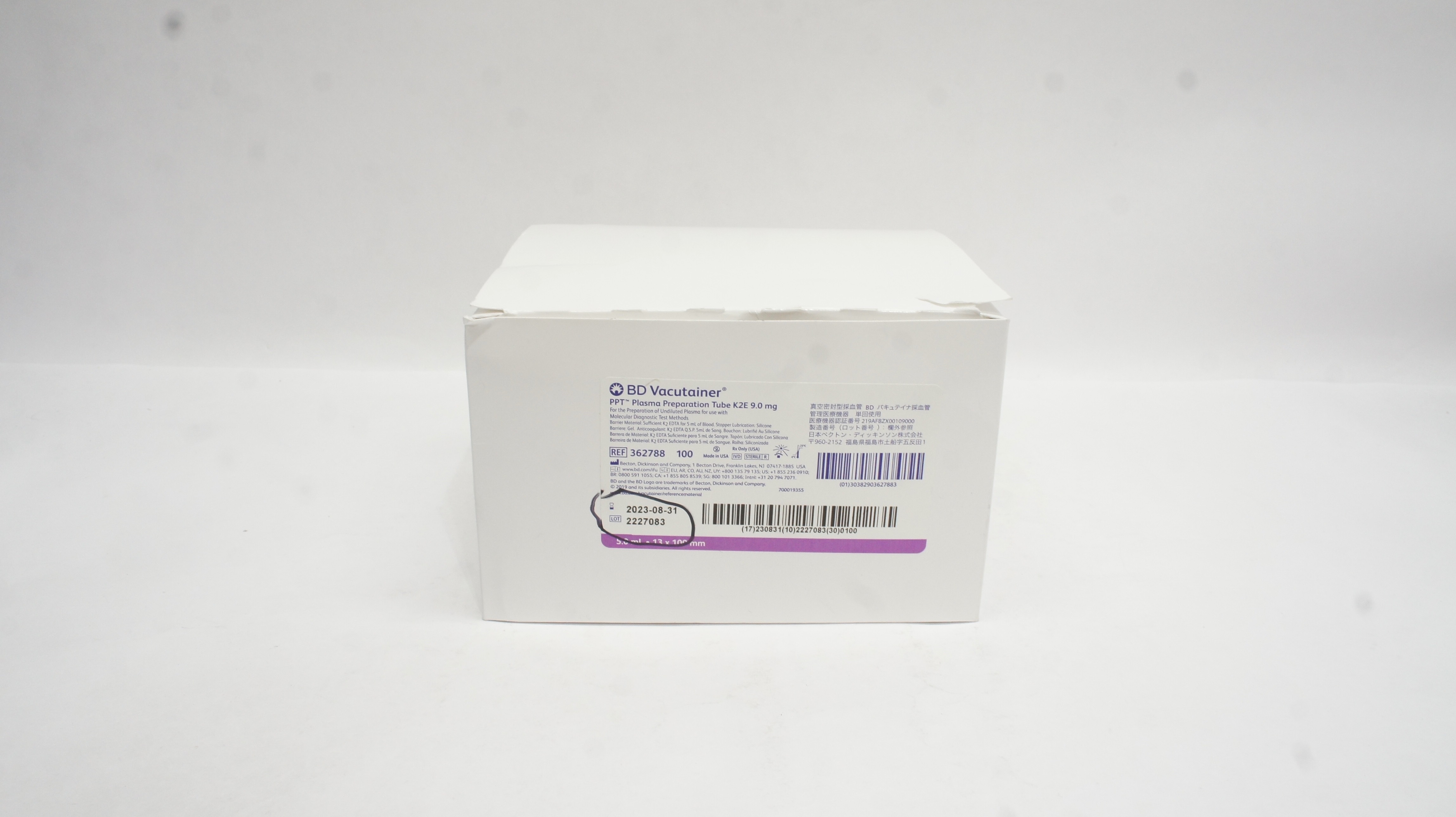 BD 362788 Vacutainer PPT Plasma Preparation Tube K2E 9.0mg - Box of 100 (x)