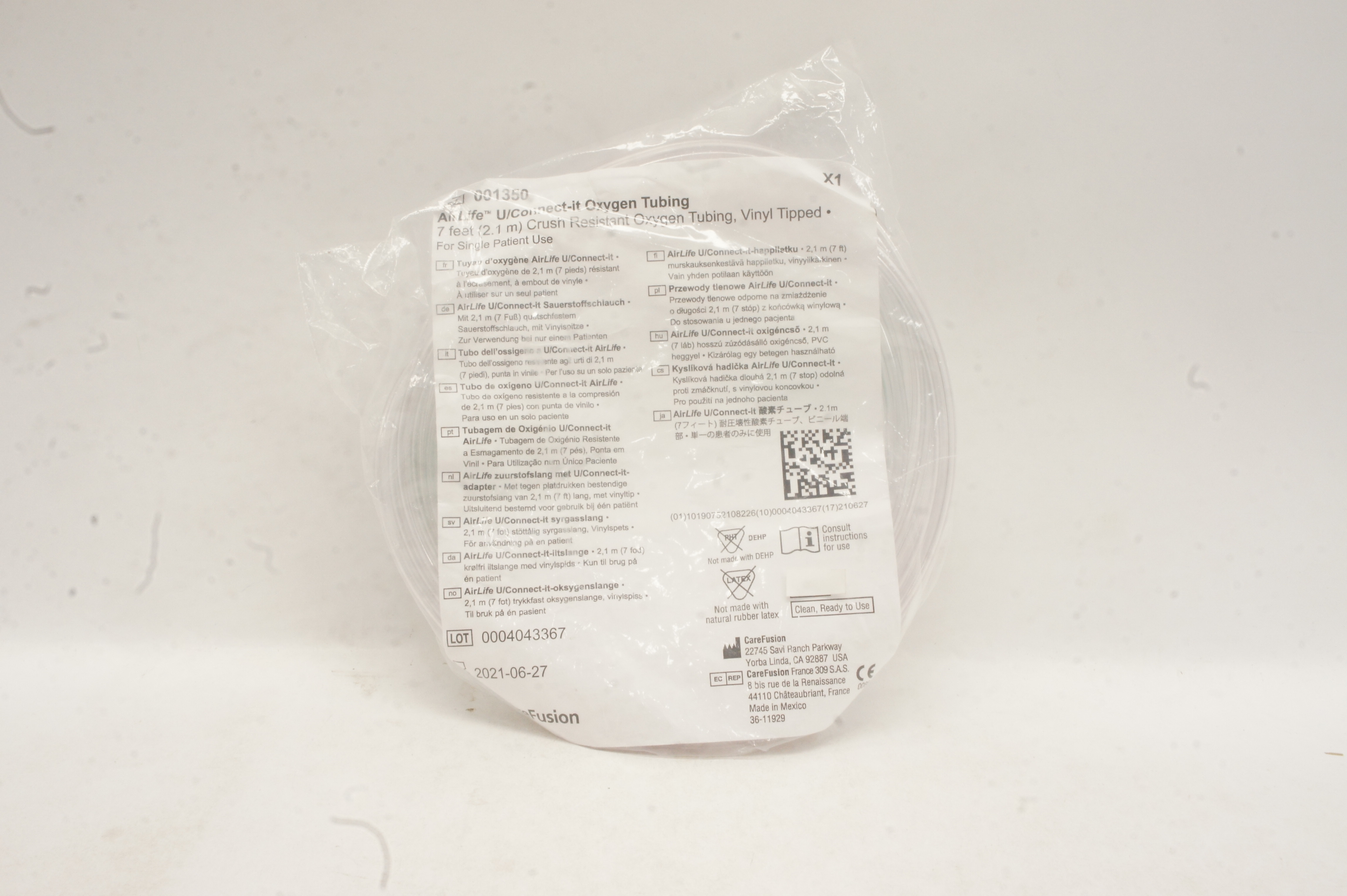 CareFusion 001350 AirLife U/Connect-it Crush Resistant Oxygen Tubing 7feet (x)