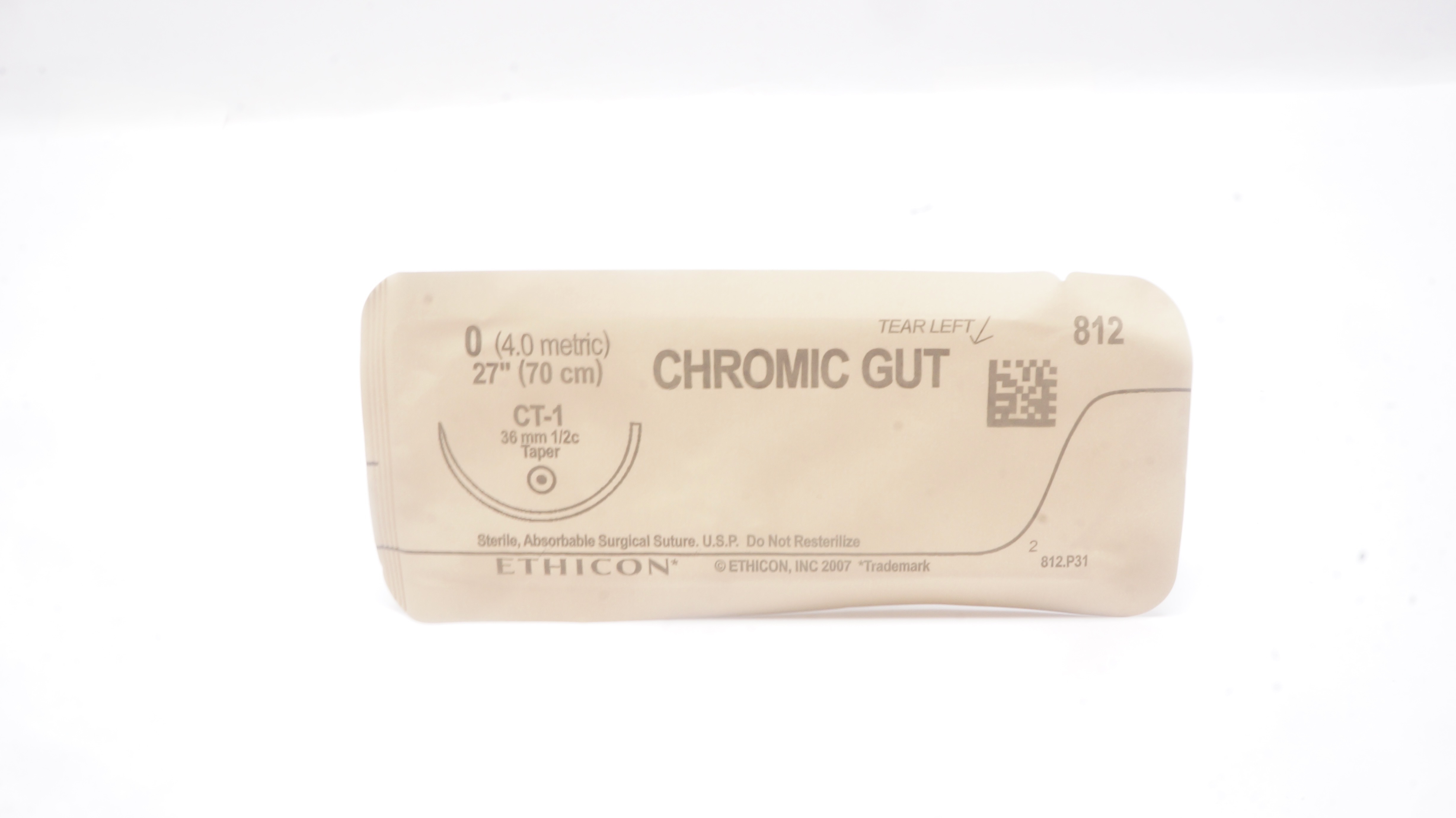 Ethicon 812 0 CHROMIC GUT, CT-1, 36mm 1/2c Taper, 27inch