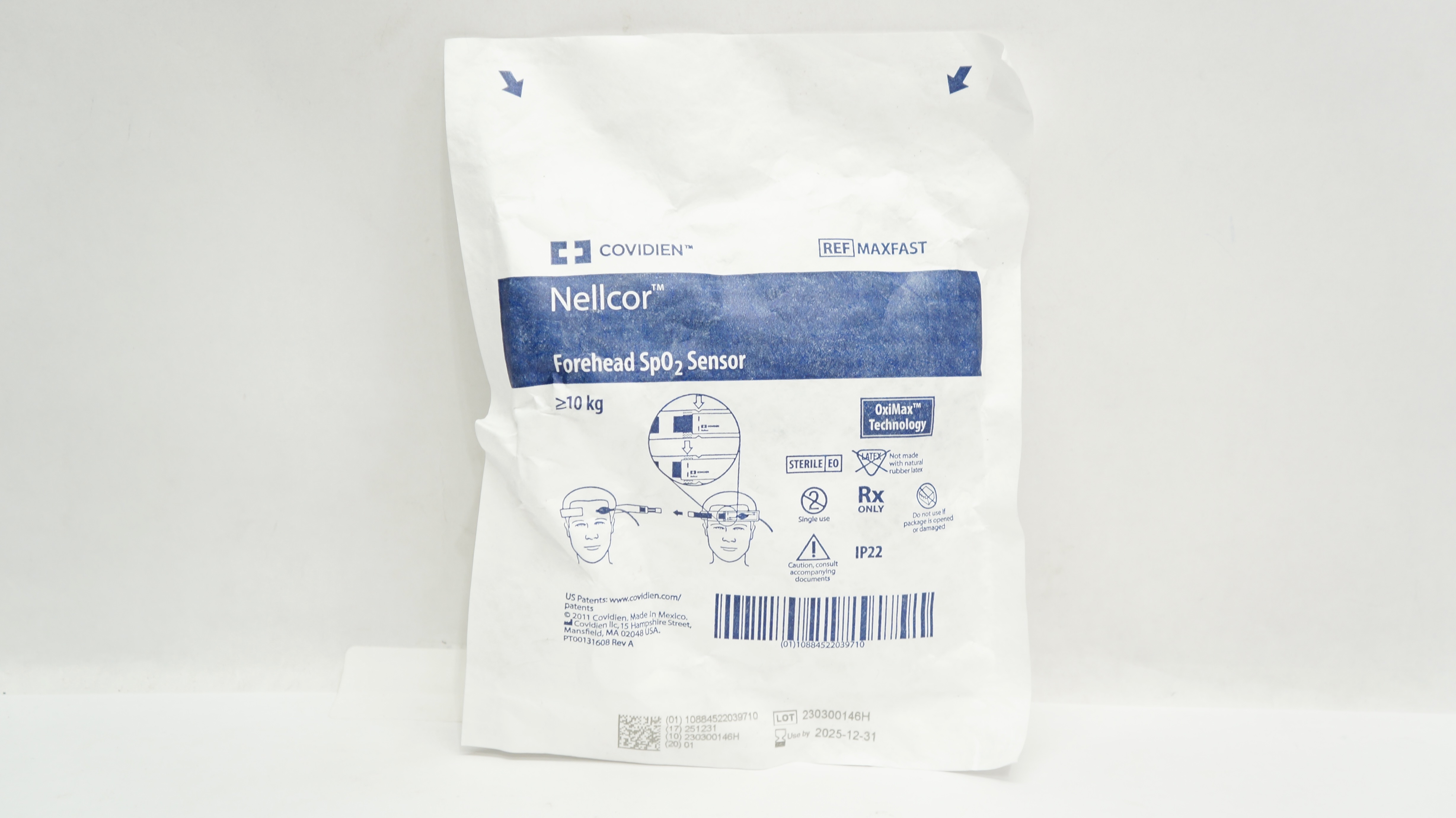 Covidien MAXFAST Nellcor Forehead SP02 Sensor OxiMax Technology ≥ 10 kg