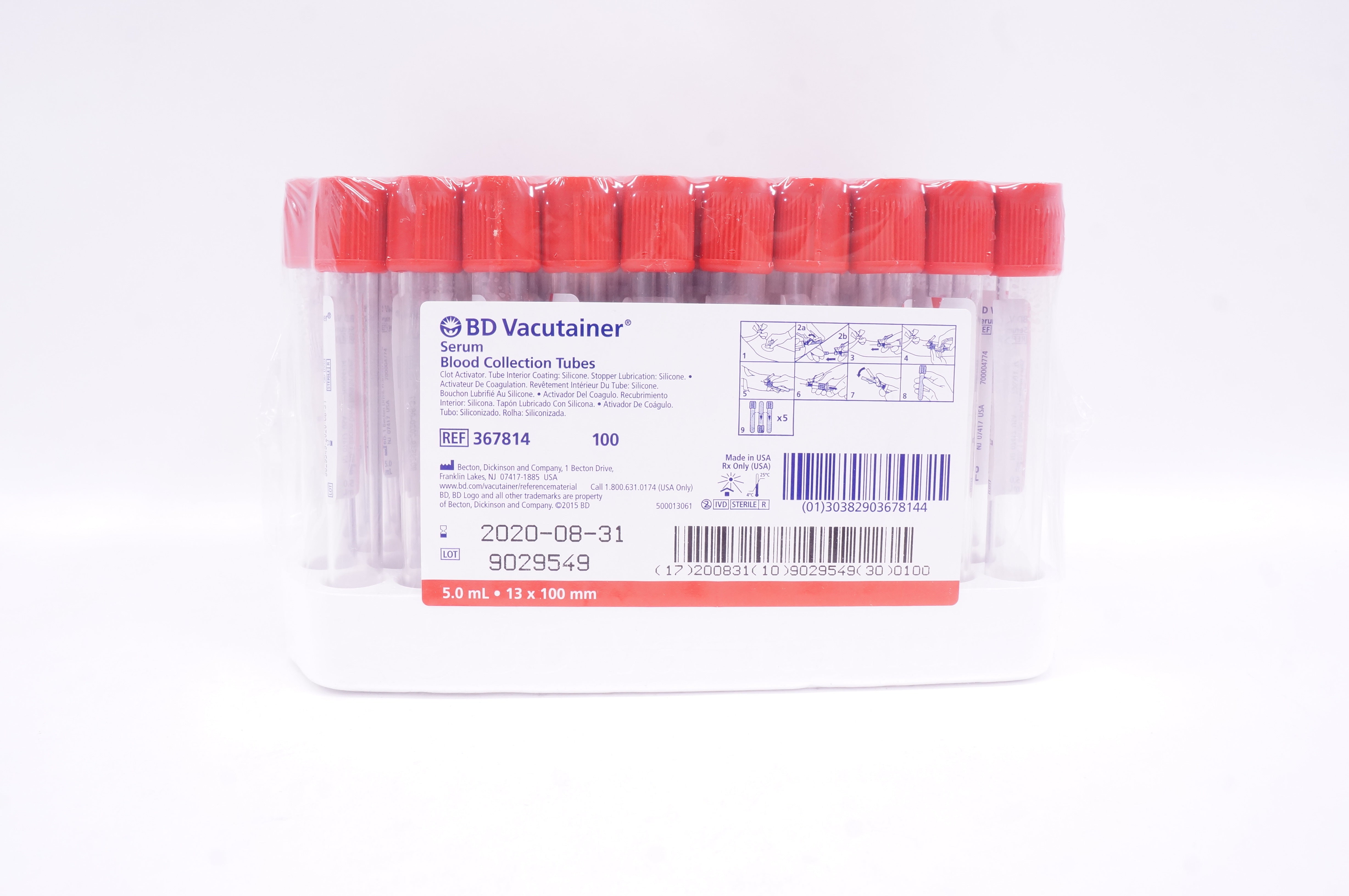BD 367814 Vacutainer Blood Collection Tubes 5.0mL x 13 x 100 mm (x) - Box of 100