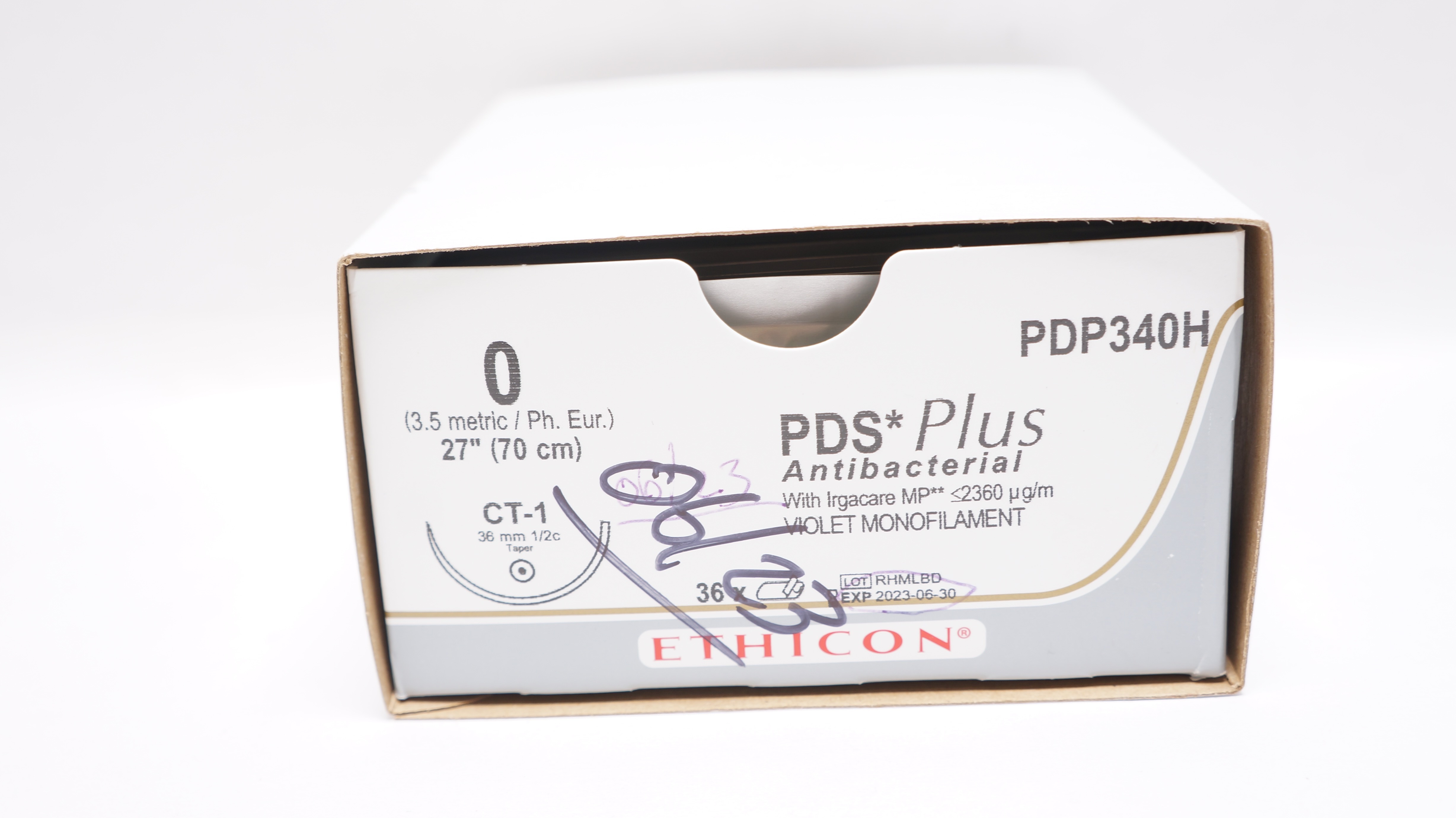 Ethicon PDP340H 0 PDS Plus Stre CT-1 36mm 1/2c Taper 27inch (x) - Box of 35