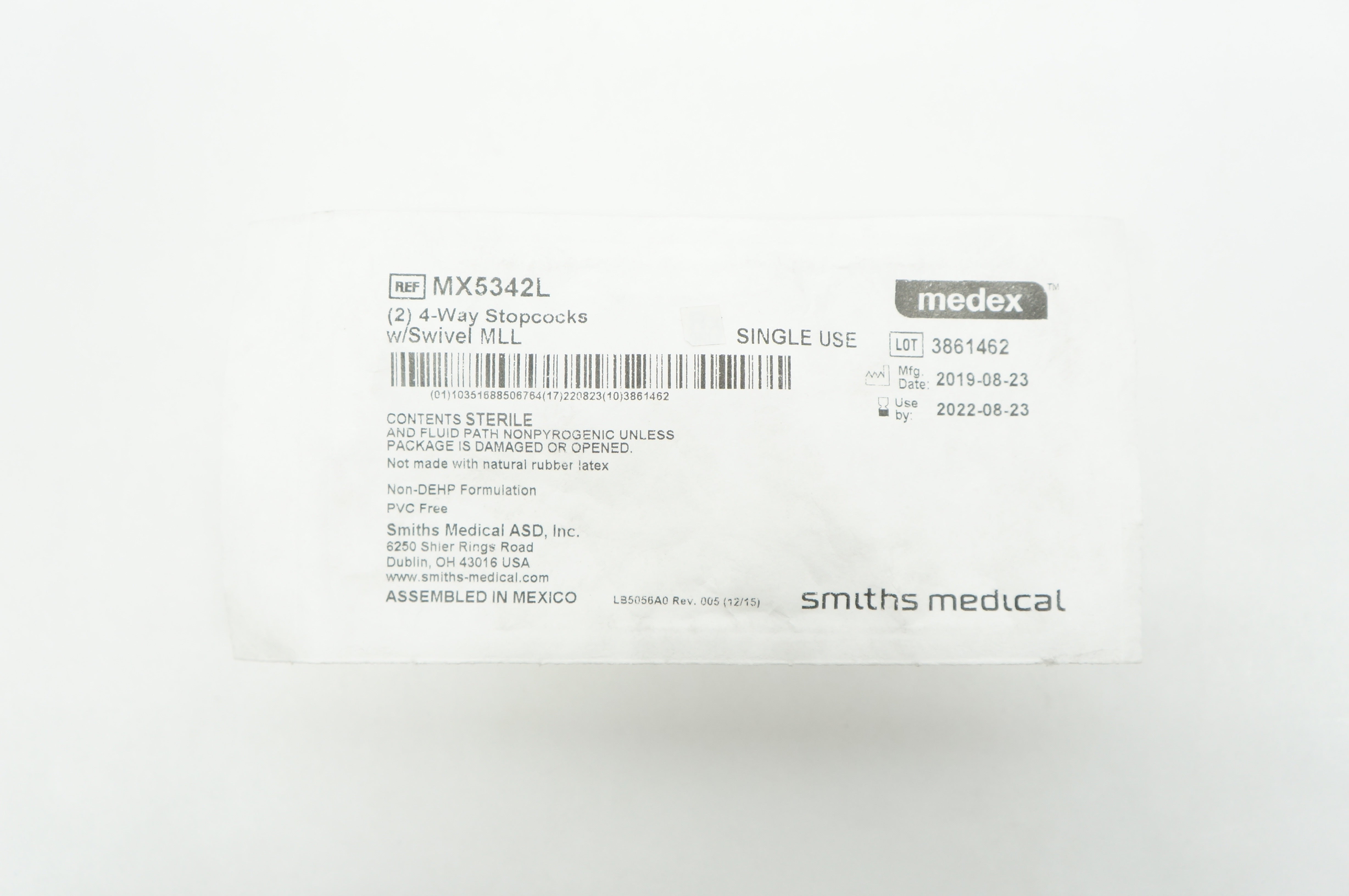 Smiths Medical MX5342L Medex 4 Way Stopcocks w/Swivel MLL - Pack of 2
