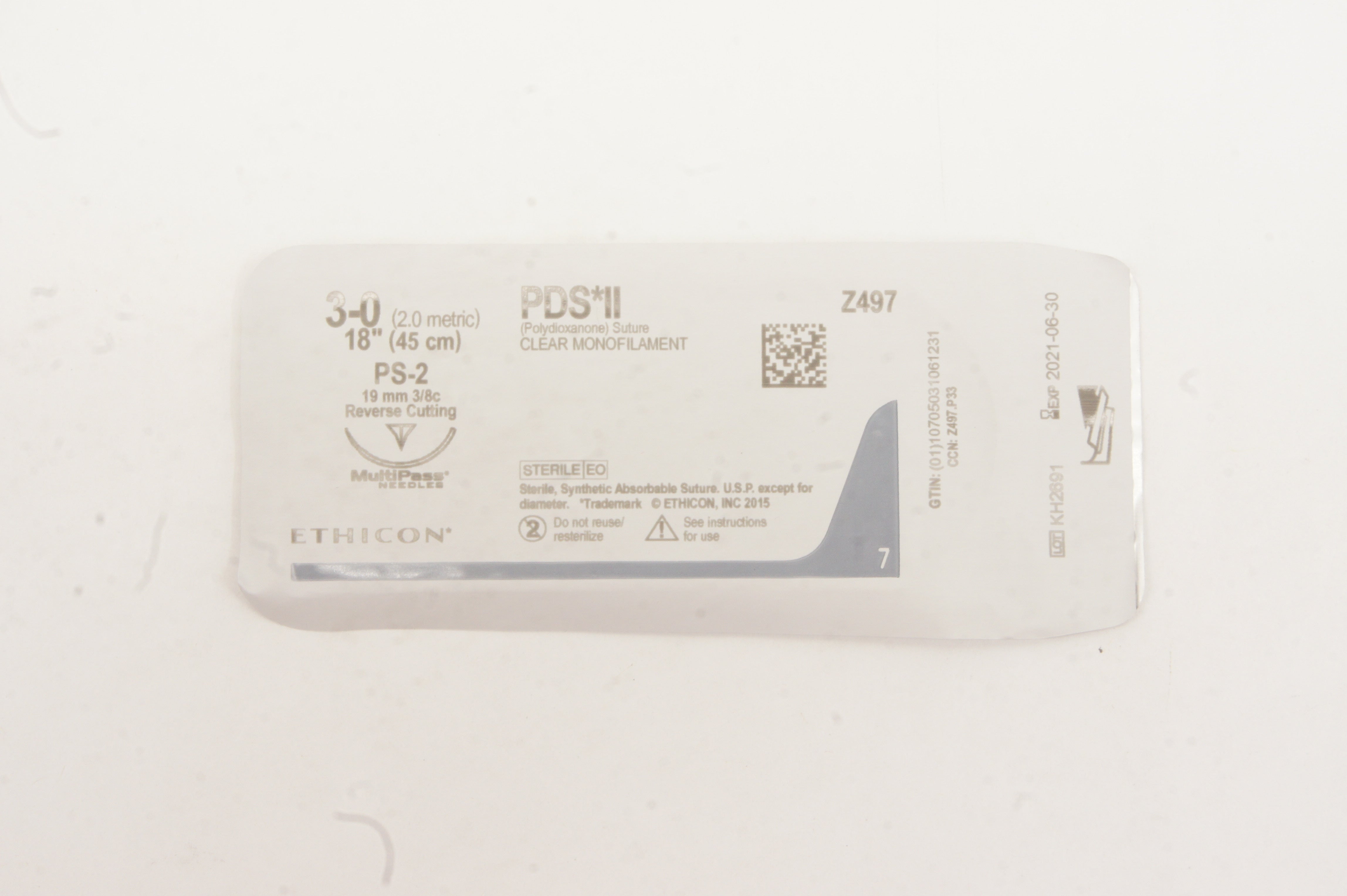 Ethicon Z497 3-0 PDS II, PS-2, 19mm 3/8c Reverse Cutting, 18inch (x)