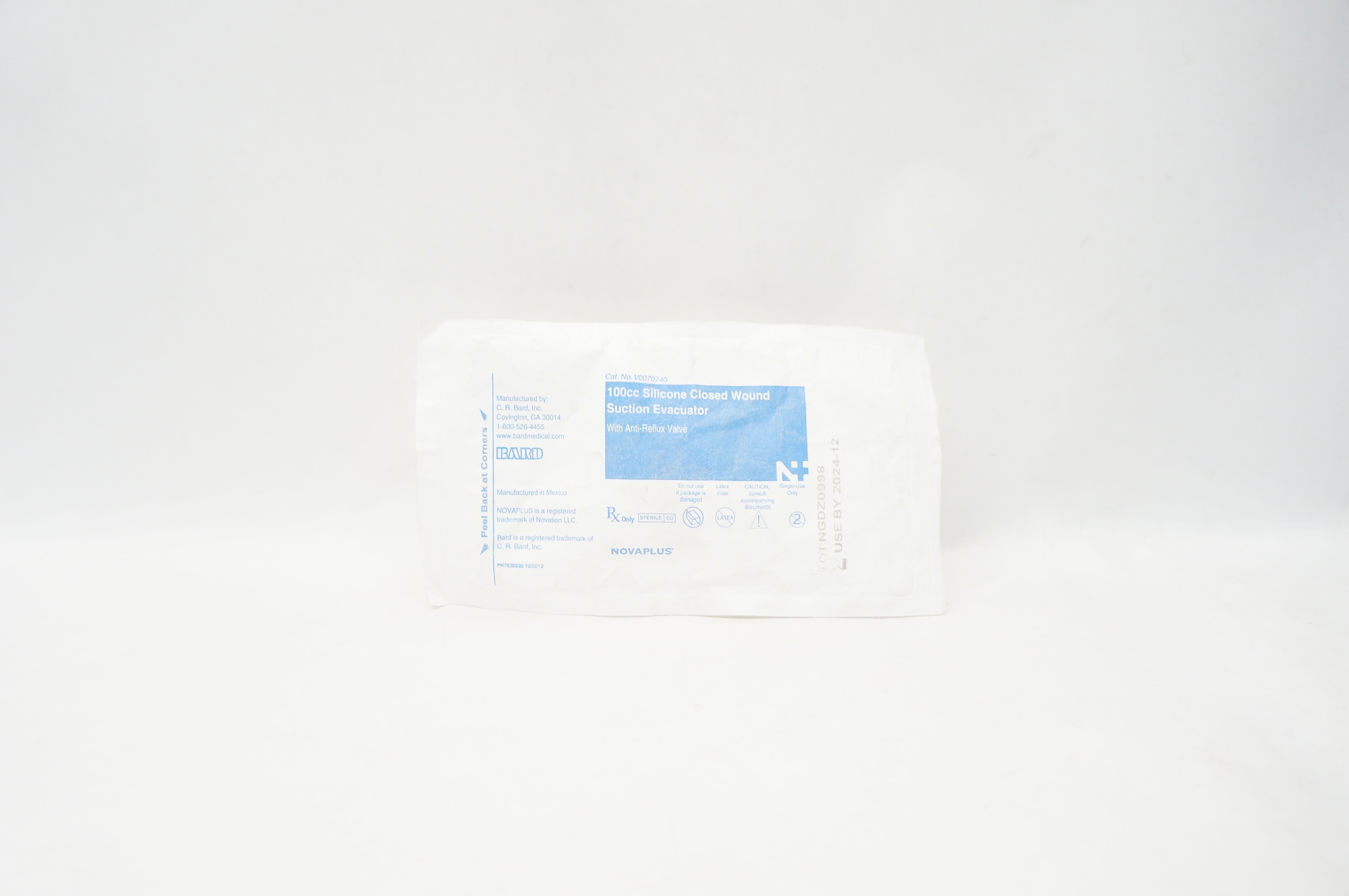 Bard V0070740 Novaplus 100cc Silicone Closed Wound Suction Evacuator