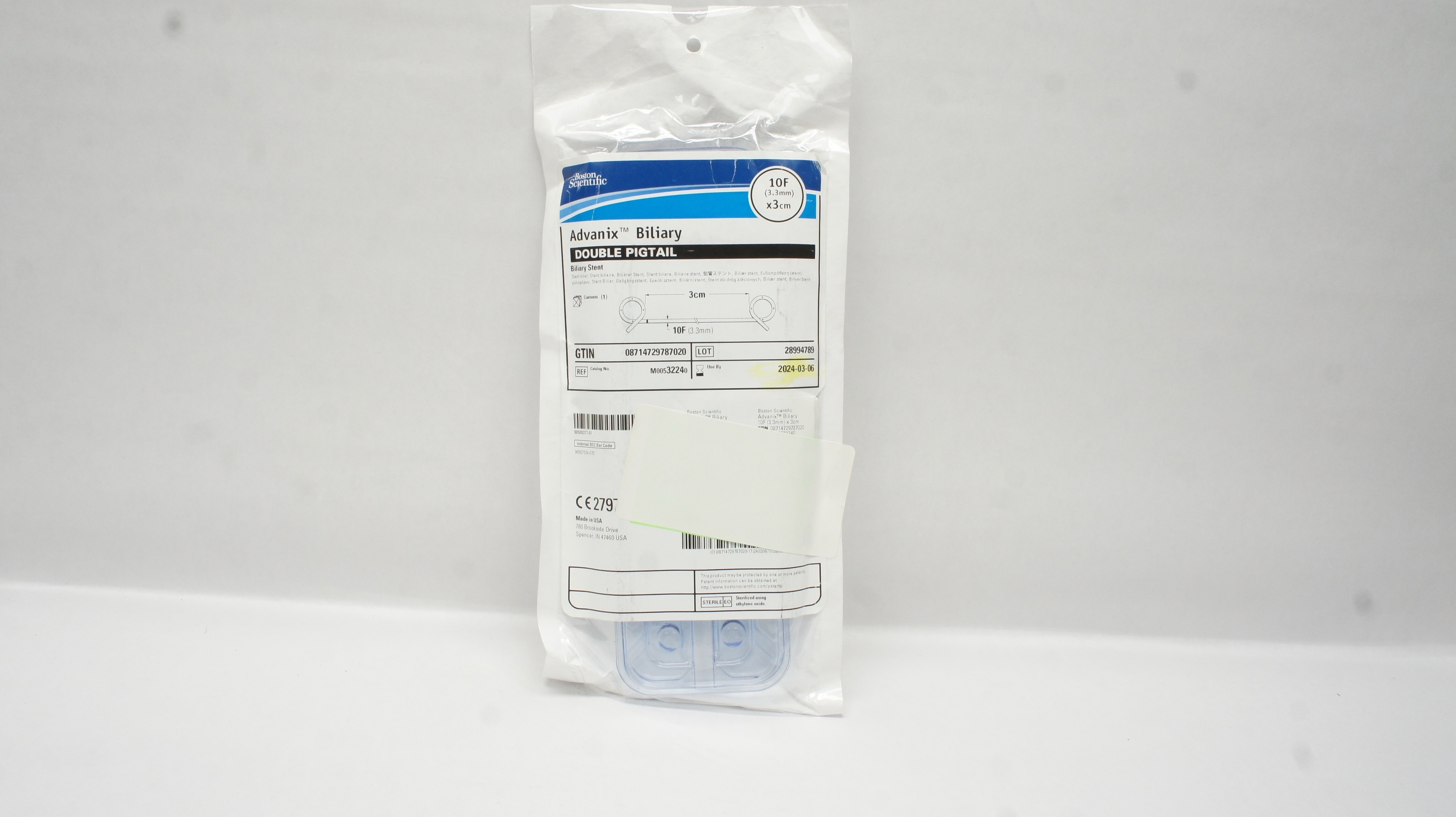 Boston Scientific M00532240 Advanix Double Pigtail Biliary Stnt 10F x 3cm