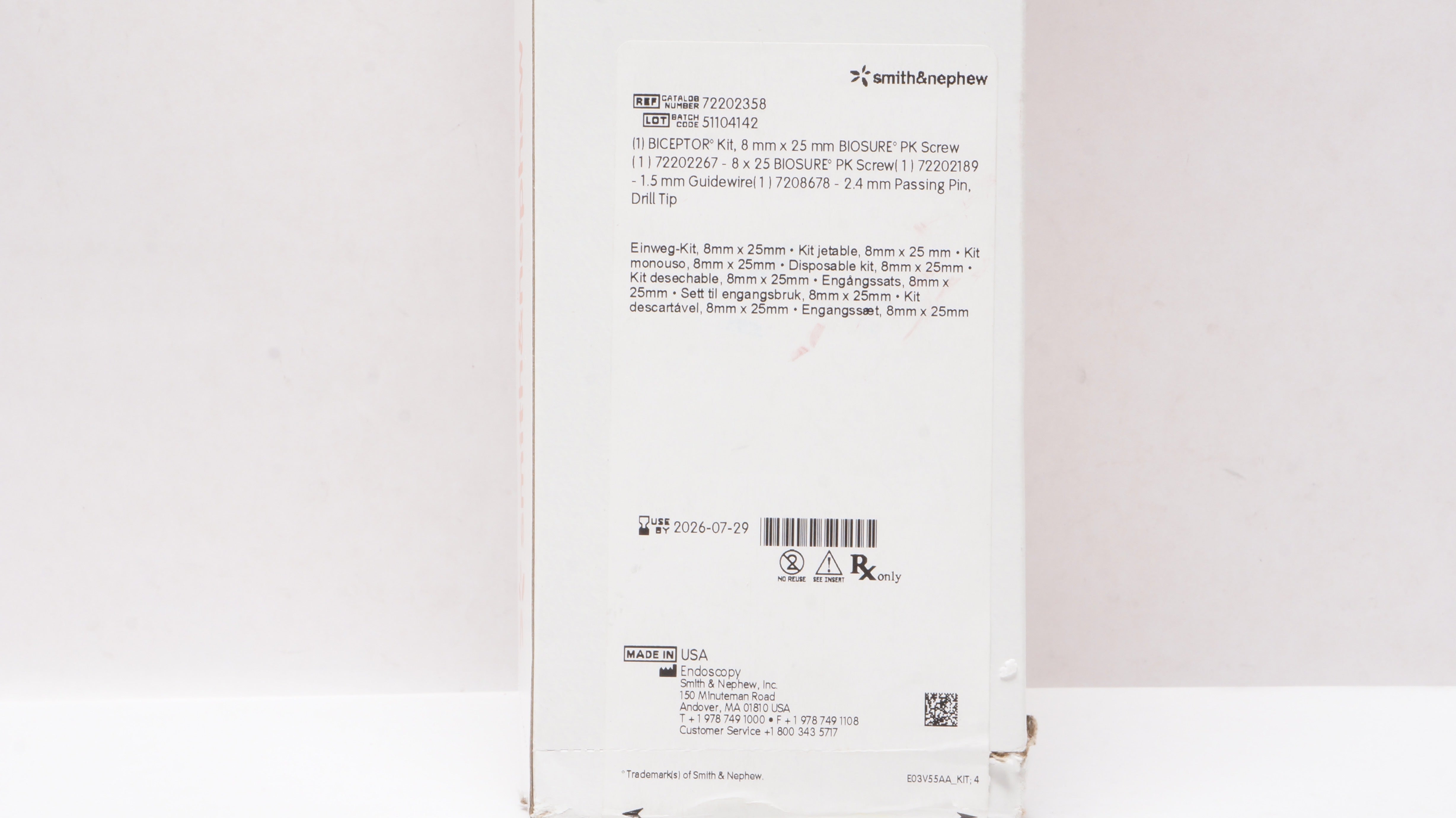 Smith&Nephew 72202358 Biceptor Kit, 8mm x 25mm