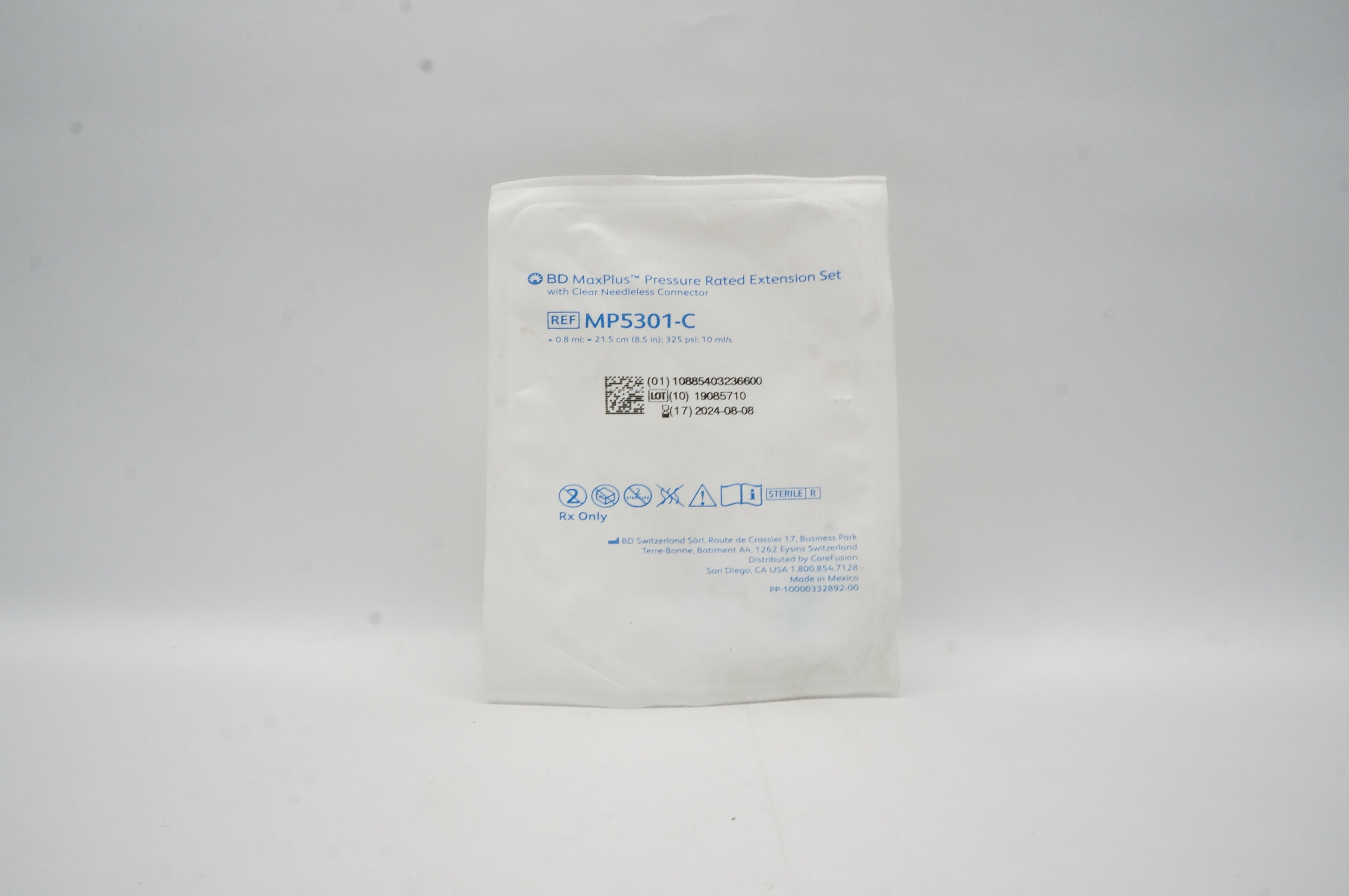 BD MP5301-C MaxPlus Pressure Rated Extension Set 0.8ml 21.5cm 325psi 10ml/s