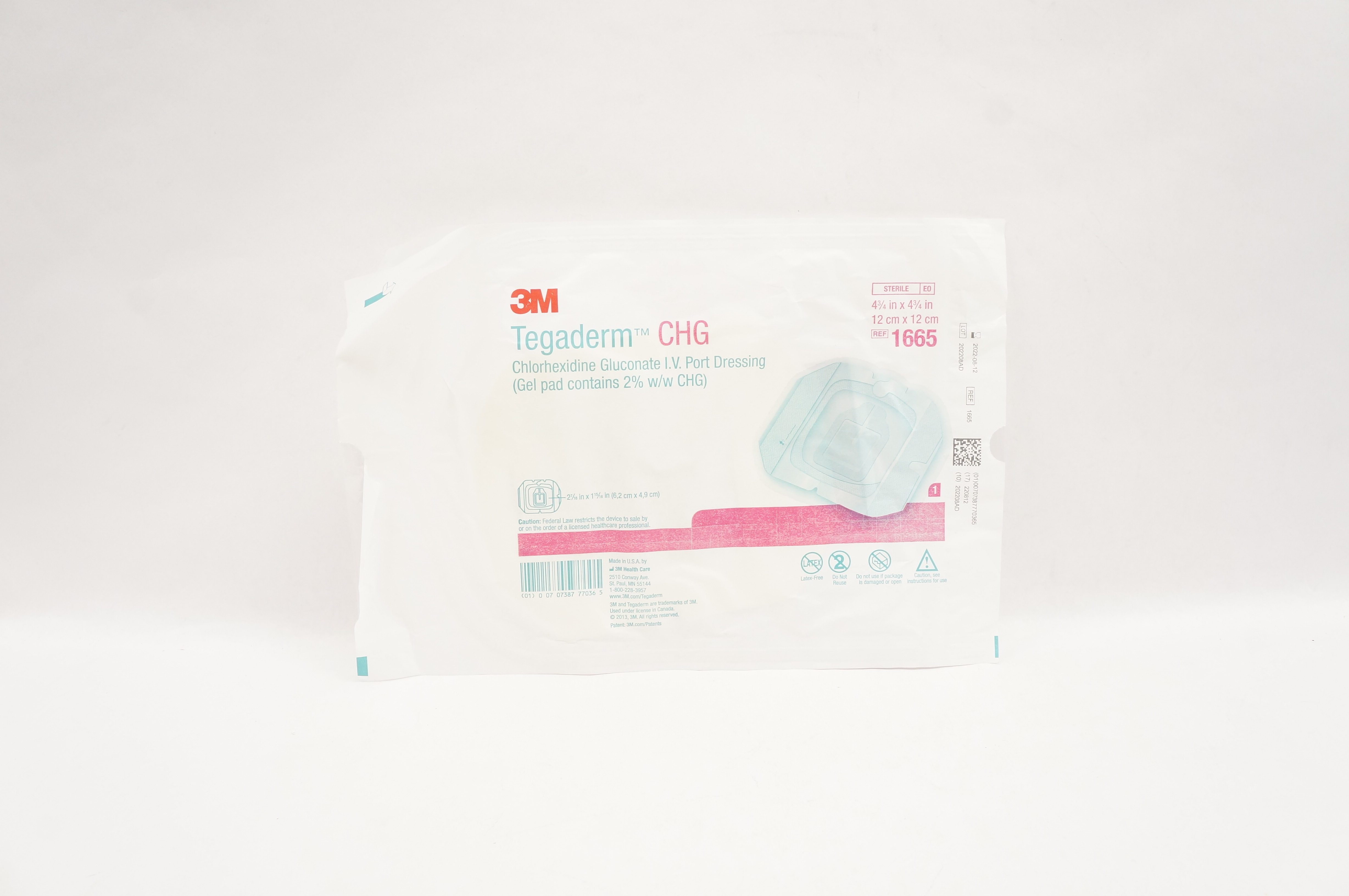 3M 1665 Tegaderm CHG Chlorhexidine Gluconate IV Port Dressing 4 3/4 x 4 3/4in