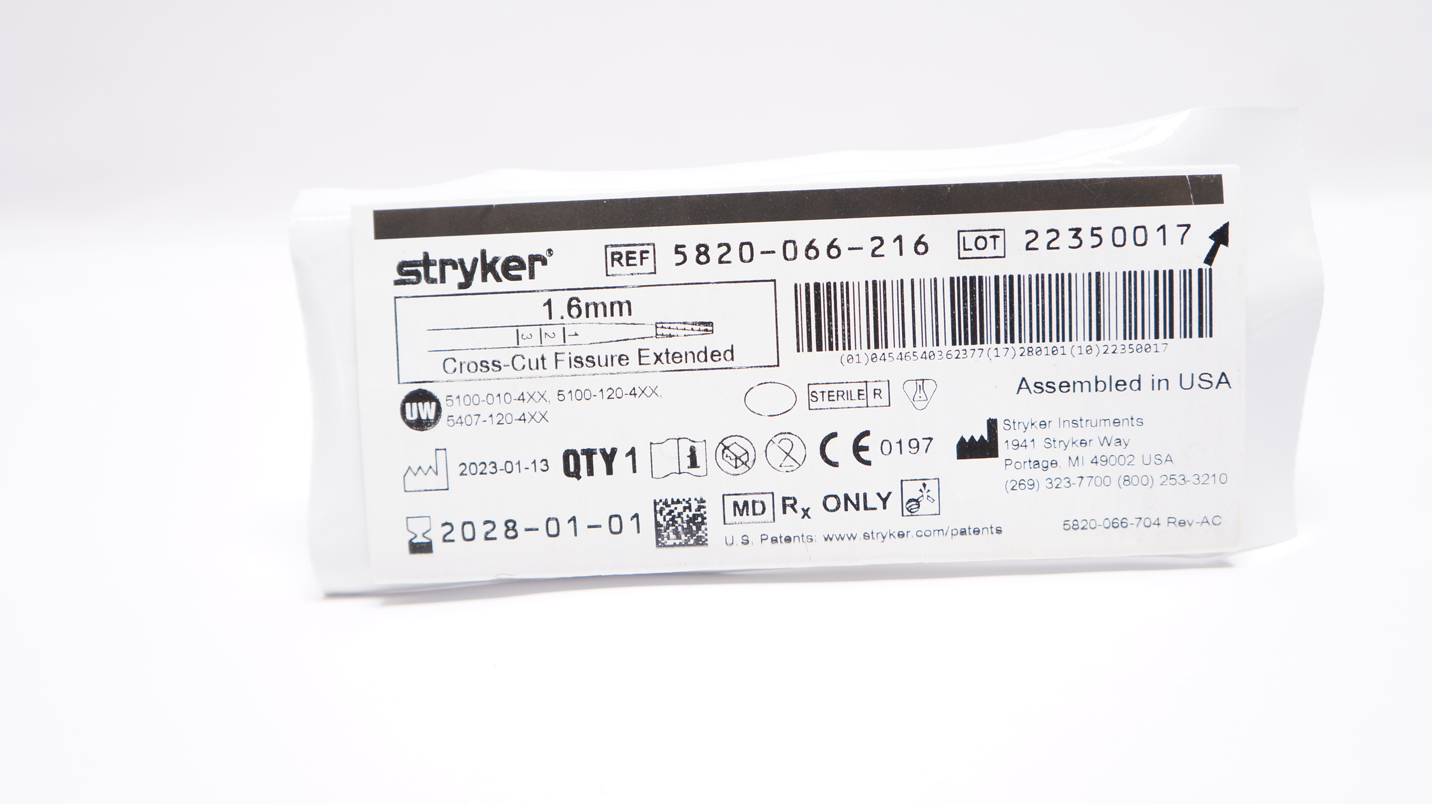 Stryker 5820-066-216 Cross-Cut Fissure Extended 1.6mm