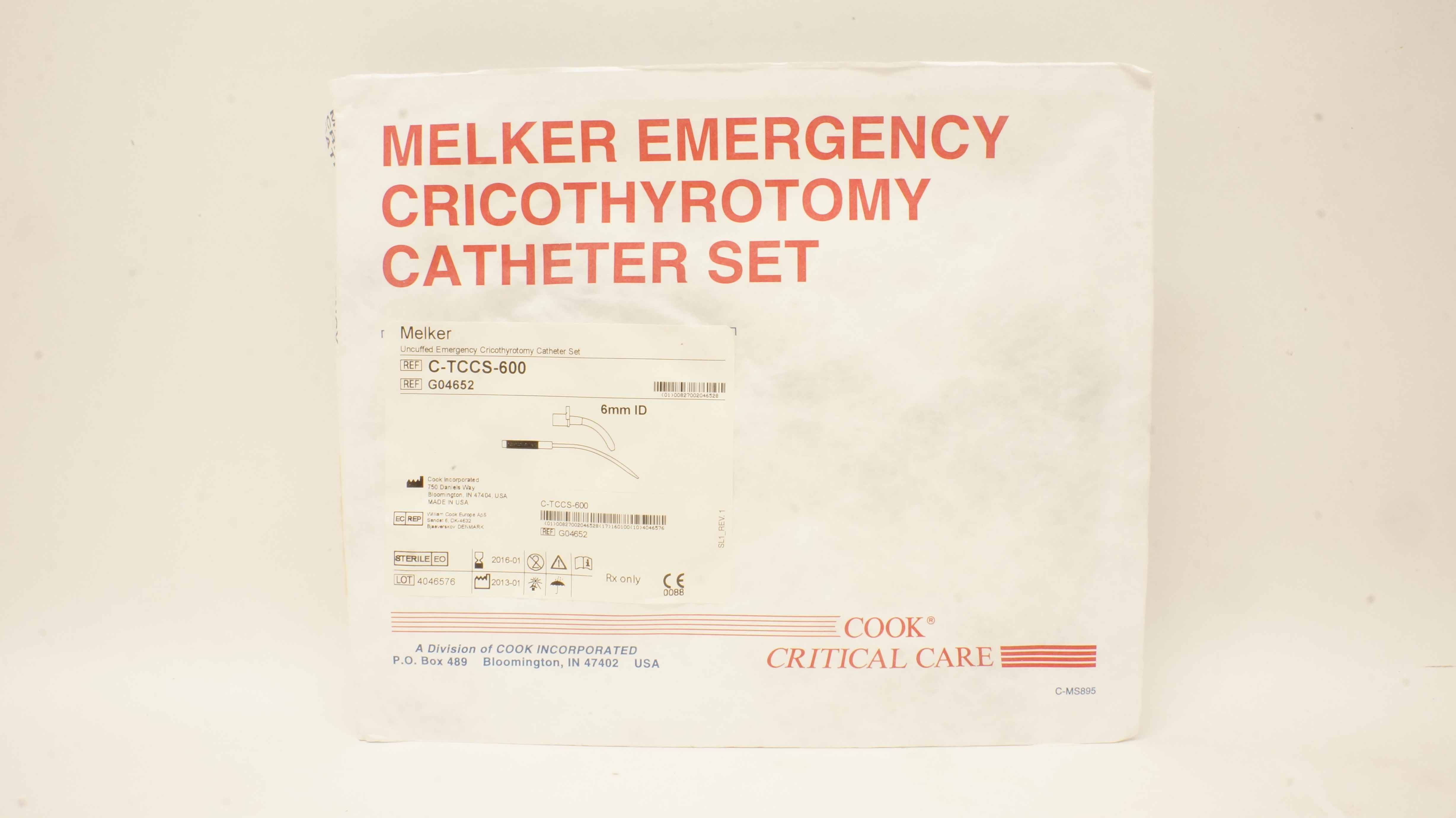 Cook Medical G04652 Melker Uncuffed Emergency Cricothyrotomy Cath. Set 6mm (x)