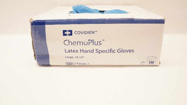 Covidien CT0193-1 ChemoPlus Latex Hand Specific Gloves, Large 18ml - Box of 100