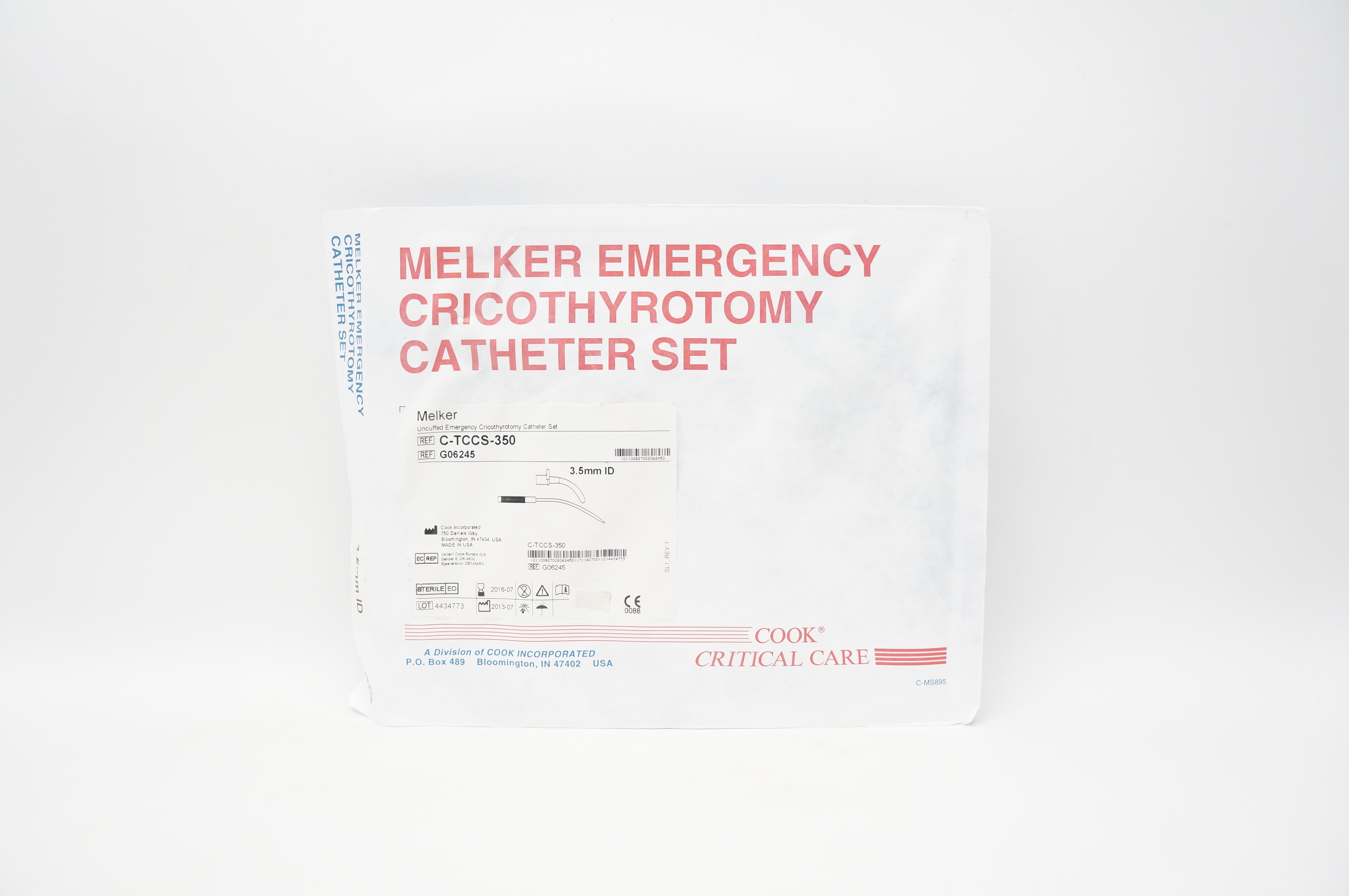 Cook G06245 Melker Uncuffed Emergency Cricothyrotomy Cath. Set 3.5mm ID (x)