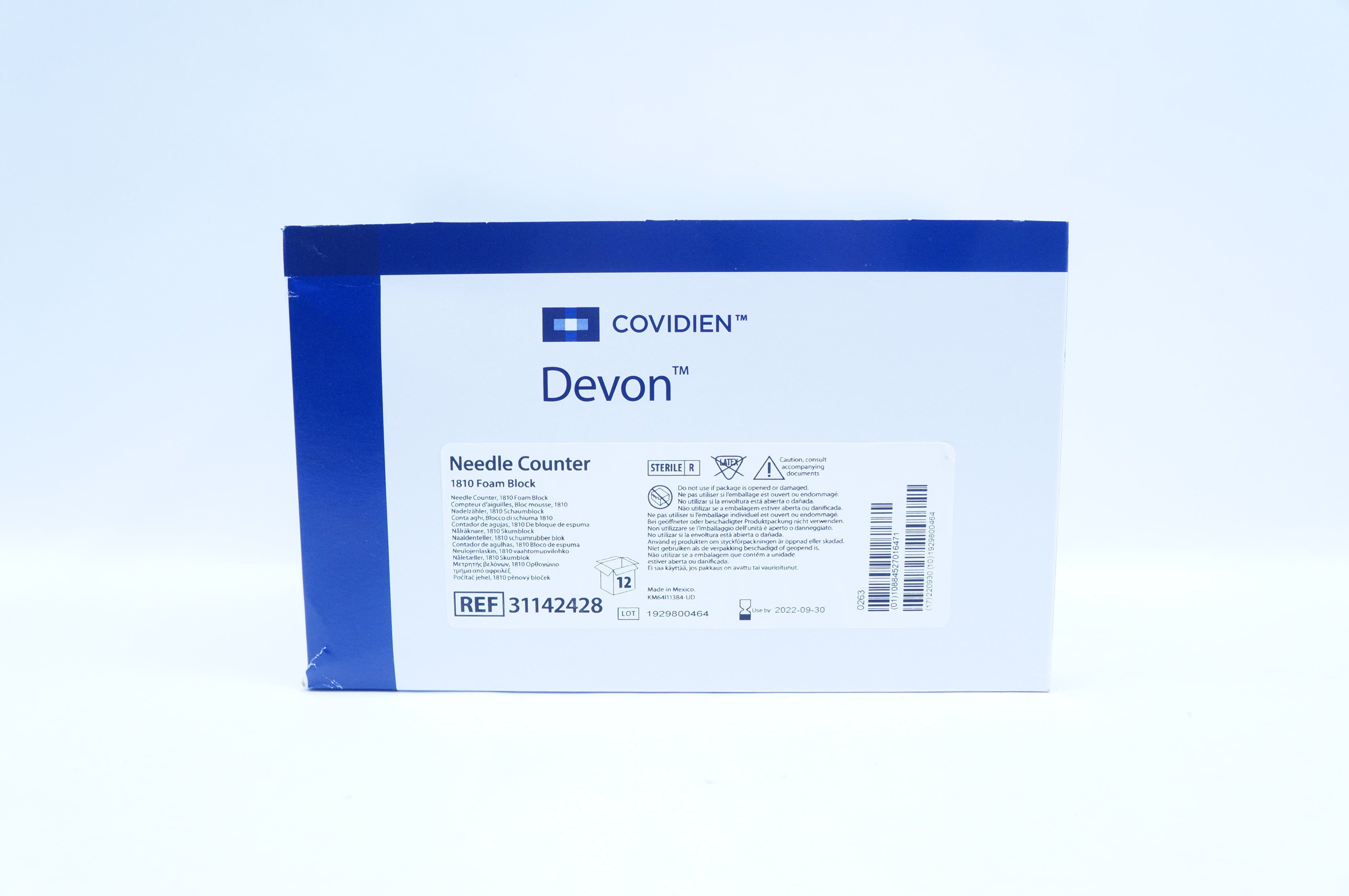 Covidien 31142428 Devon Ndle. Counter, 1810 Foam Block - Box of 12