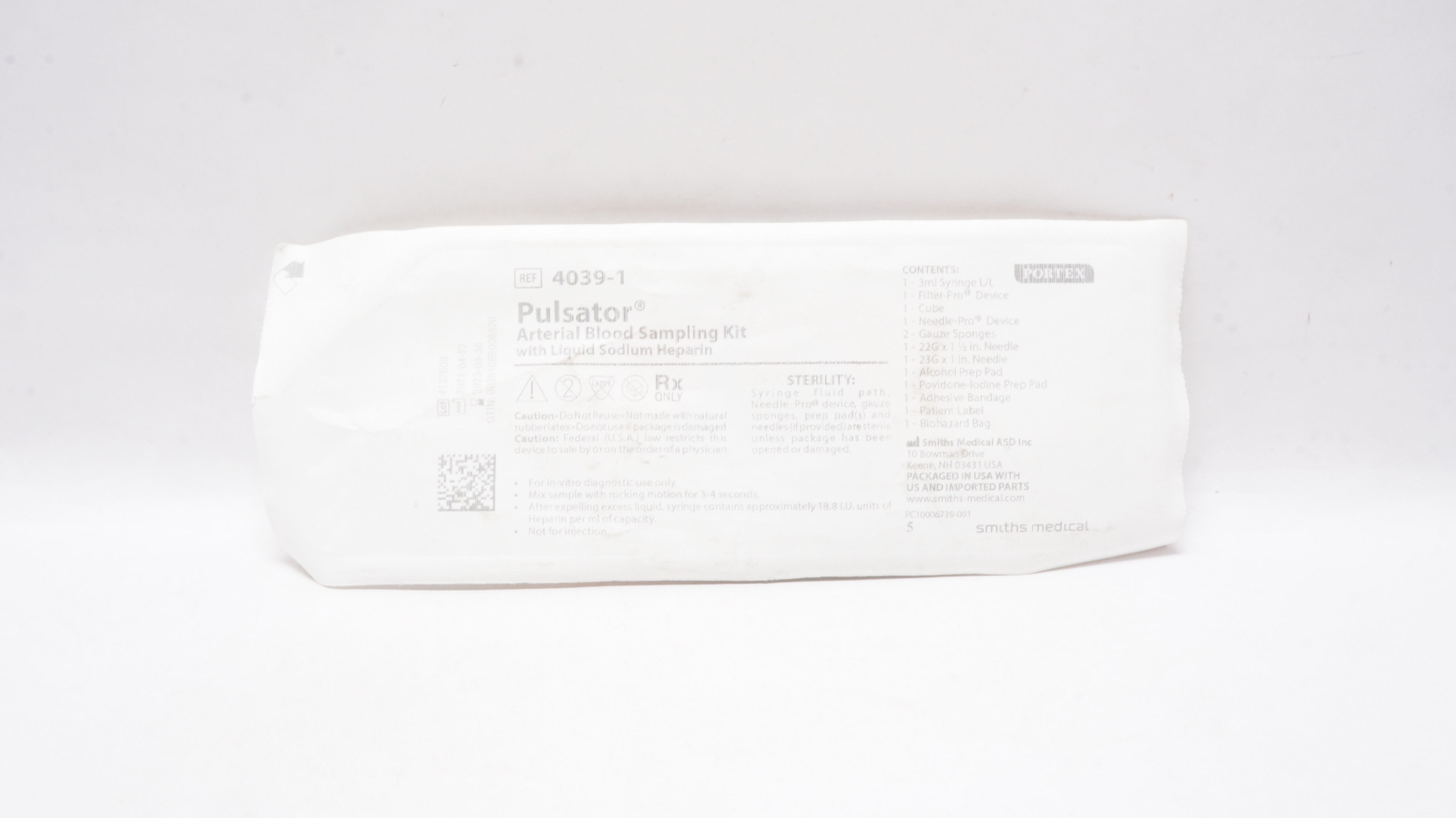 Smiths Medical 4039-1 Portex Pulsator Arterial Blood Sampling Kit