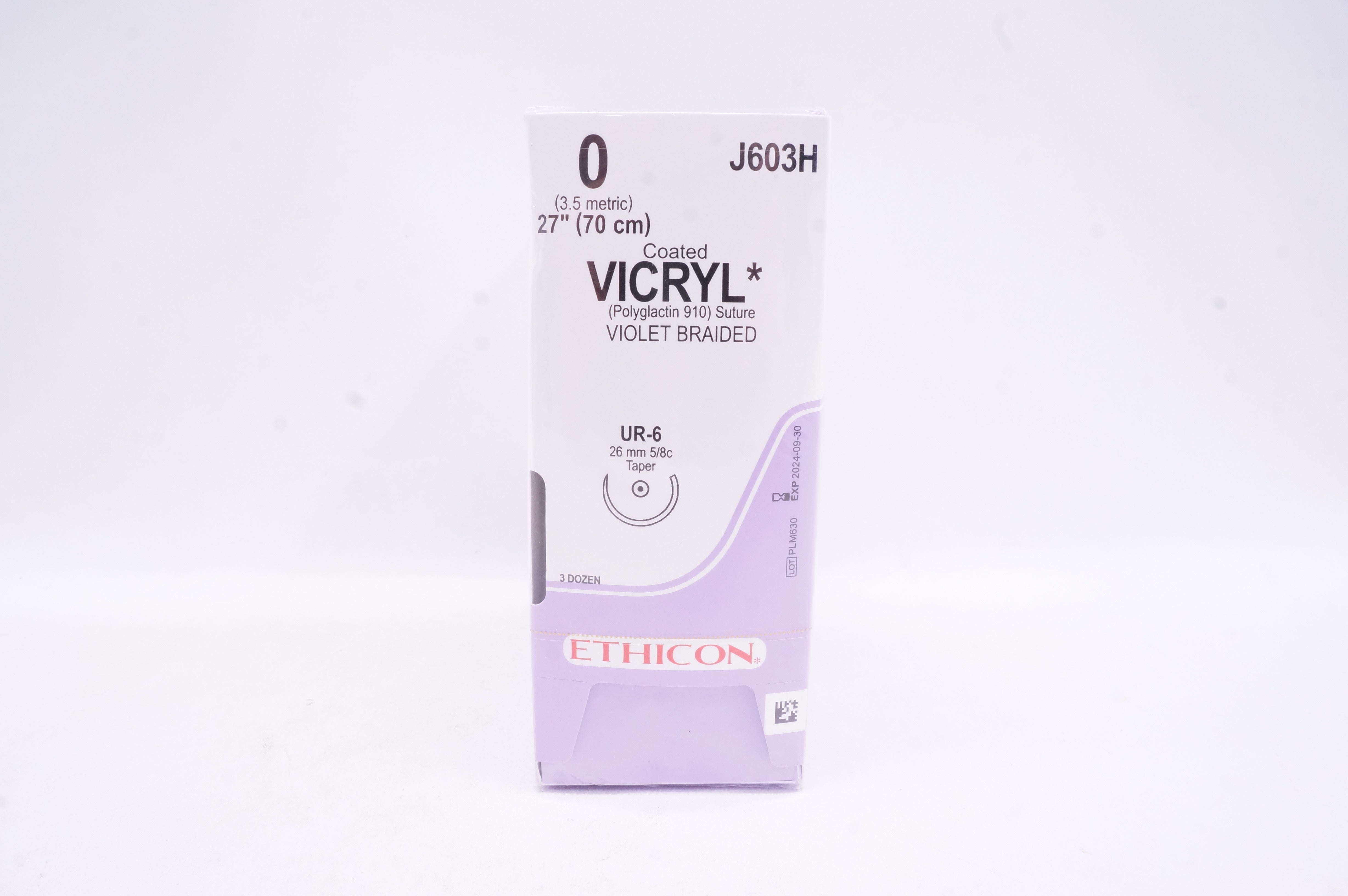 Ethicon J603H 0 VICRYL UR-6 26mm 5/8c Taper 27inch - Box of 36