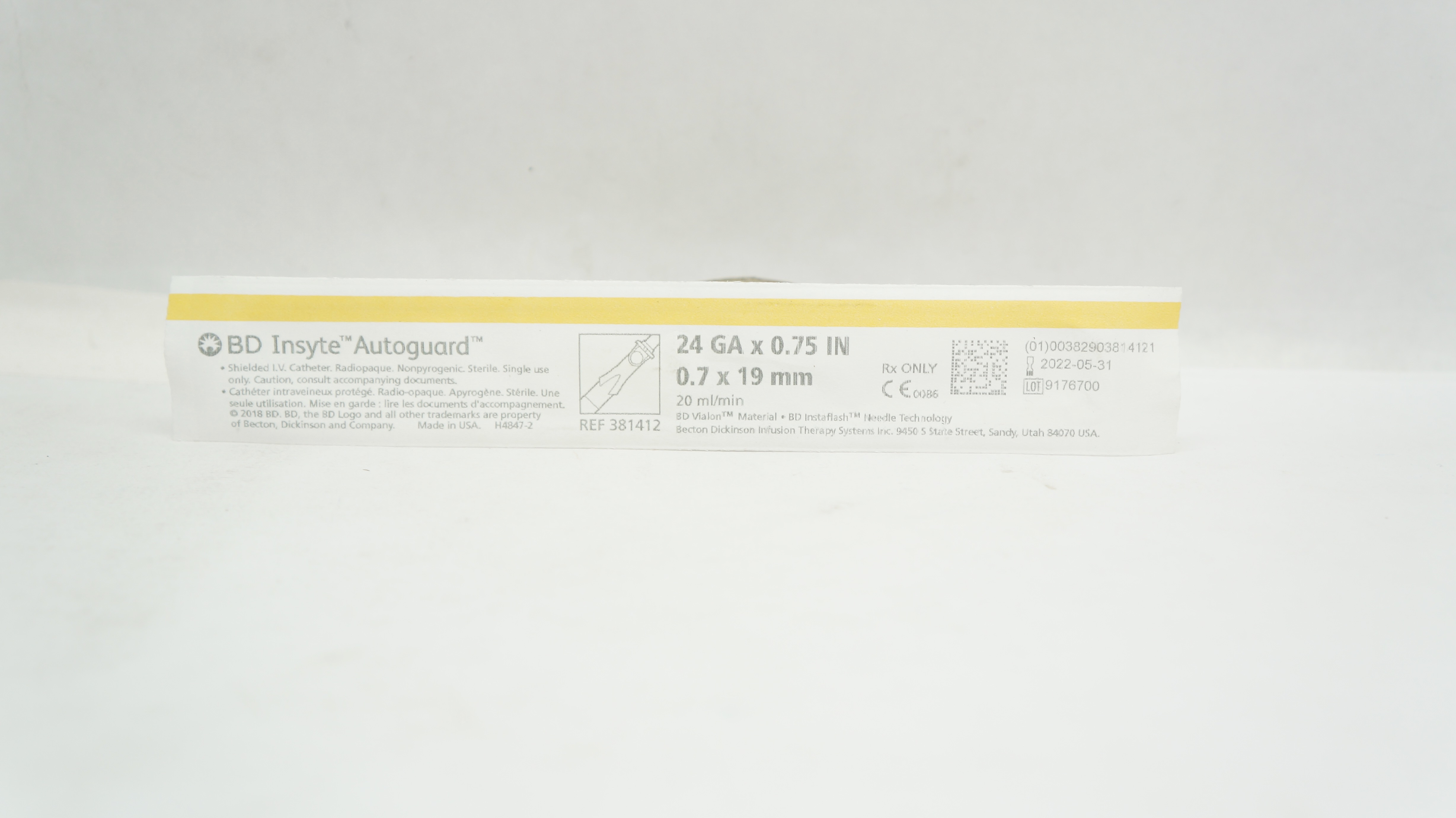 BD 381412 BD Insyte Autoguard Shielded I.V. Cath. 24Ga x 0.75 inch (x)