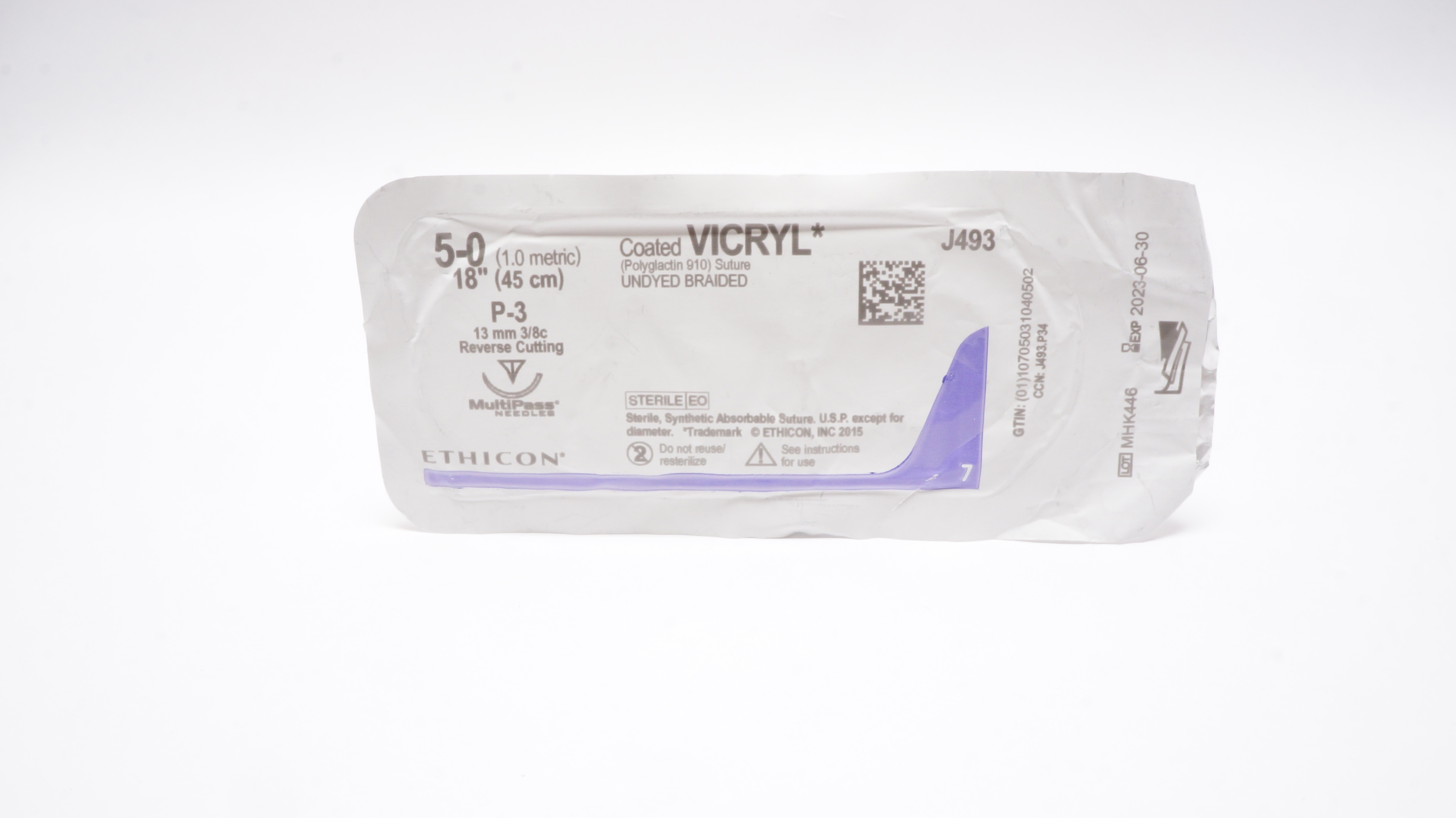 Ethicon J493 5-0 Coated VICRYL Stre P-3 13mm 3/8c Reverse Cutting, 18inch