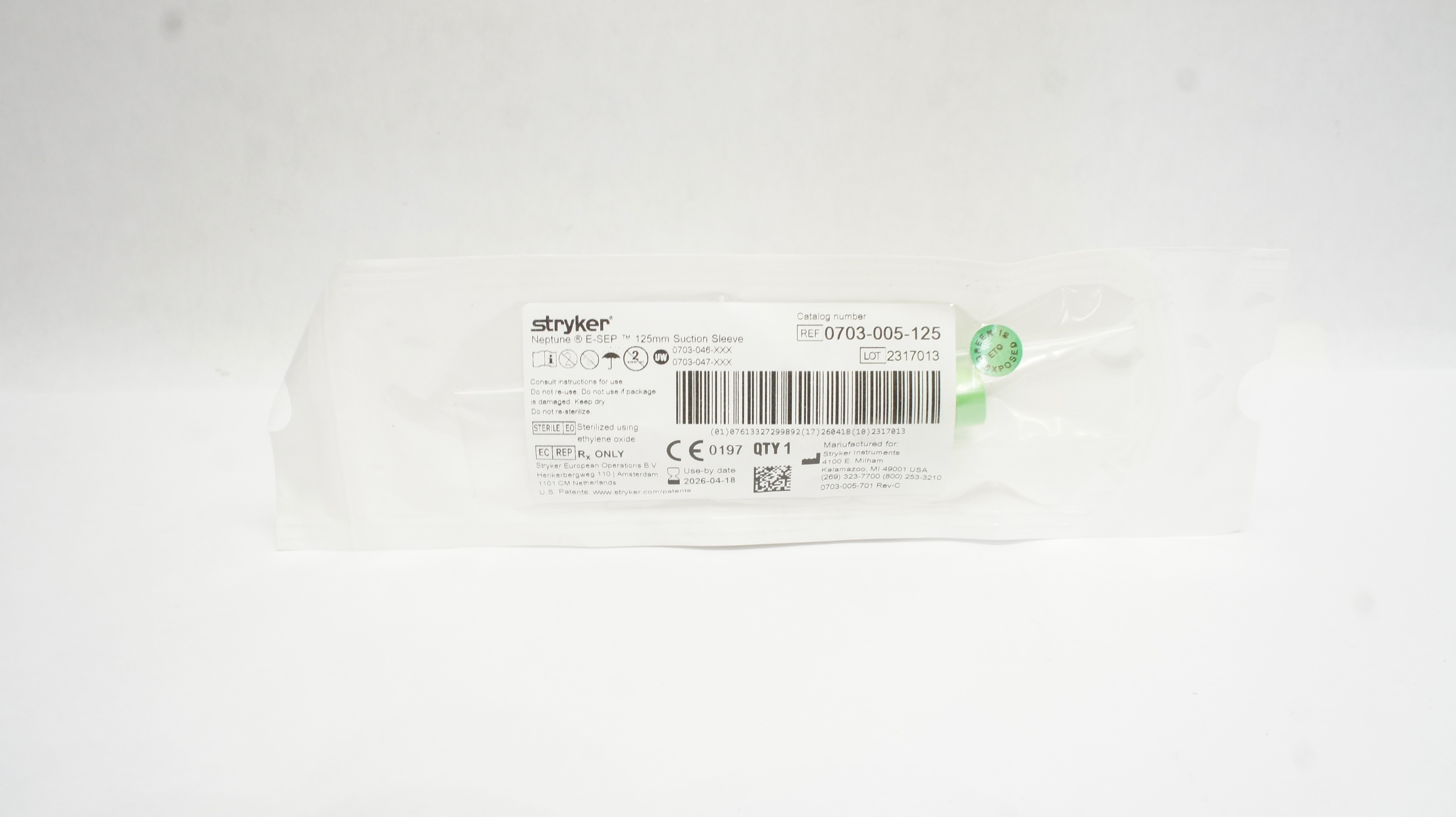 Stryker 0703-005-125 Neptune E-Sep Suction Sleeve 125mm