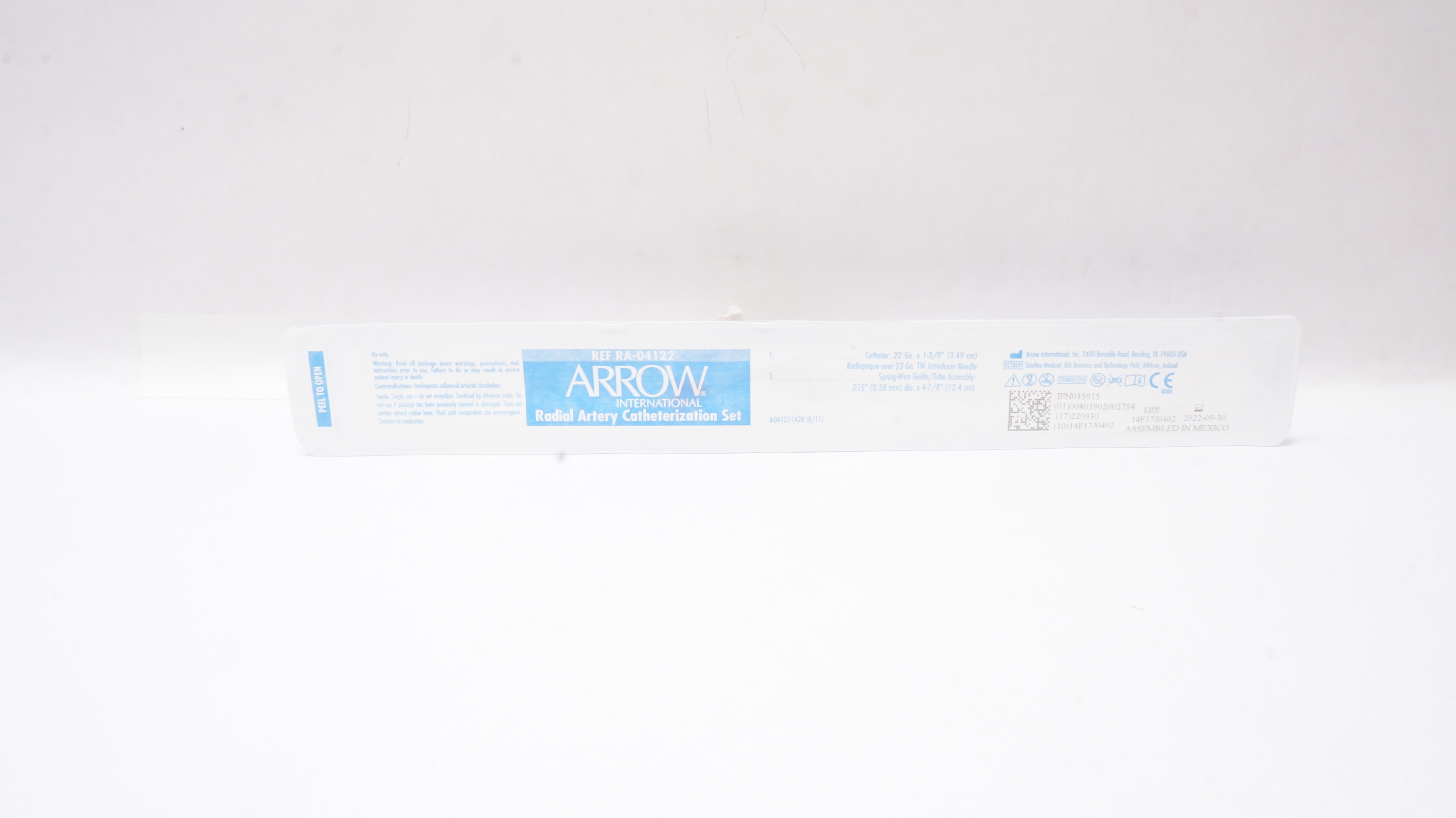 Arrow RA-04122 Radial Artery Catheterization Set 22Ga x 1 3/8 inch (x)