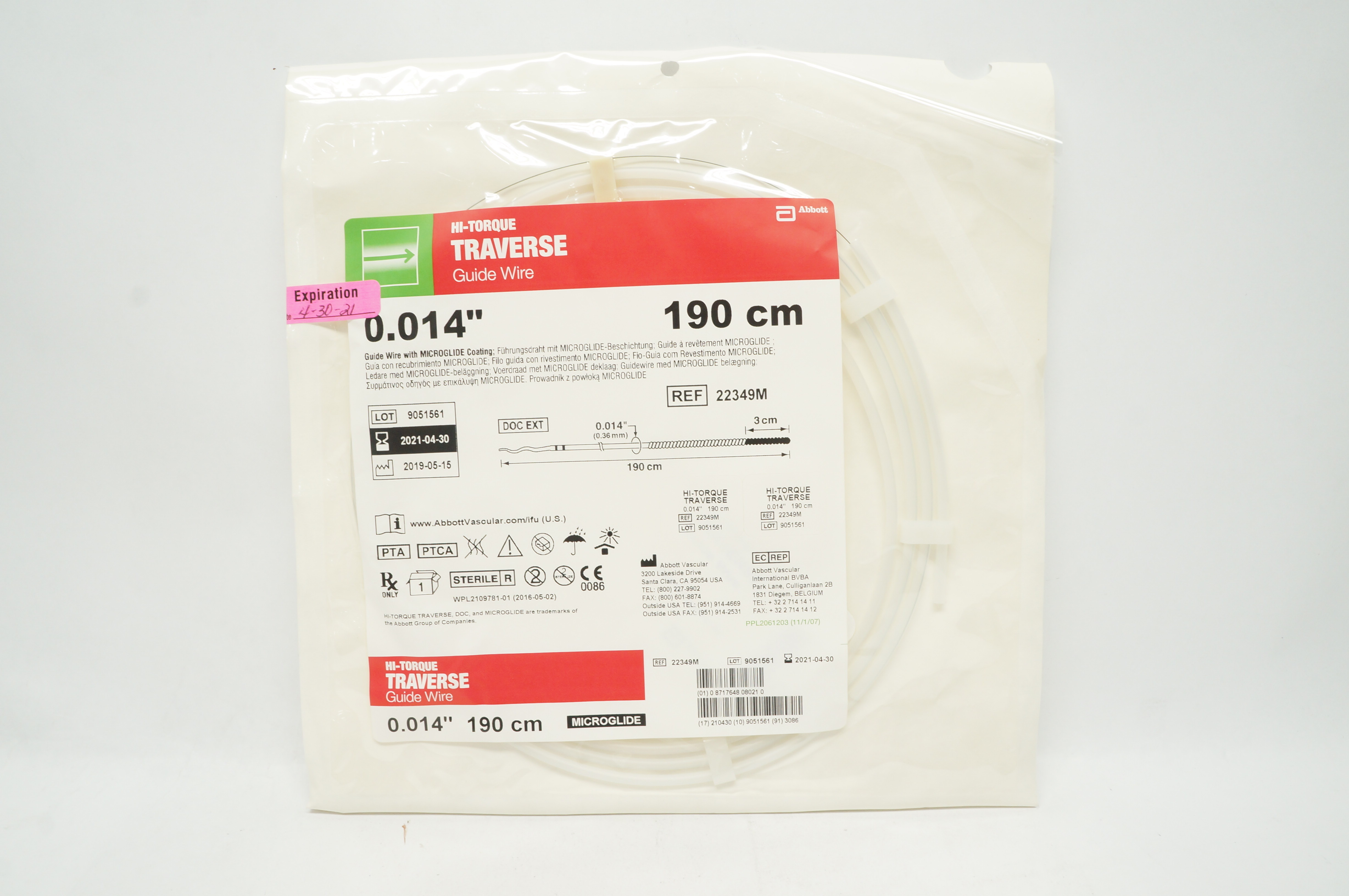 Abbott 22349M Hi-Torque Traverse Guide Wire 0.014inch x 190cm (x)