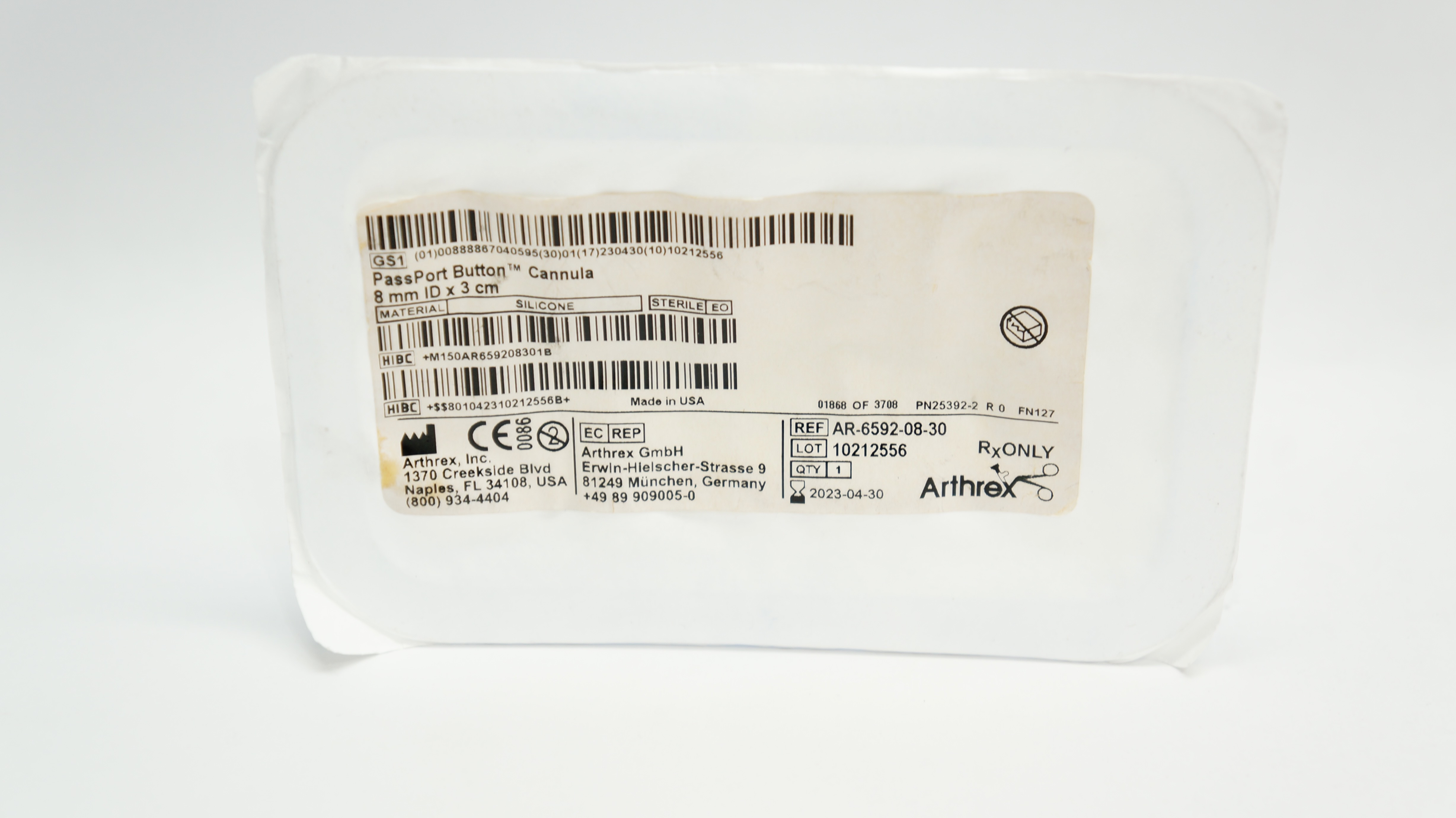 Arthrex AR-6592-08-30 PassPort Button Cannula 8mm ID x 3cm (x)