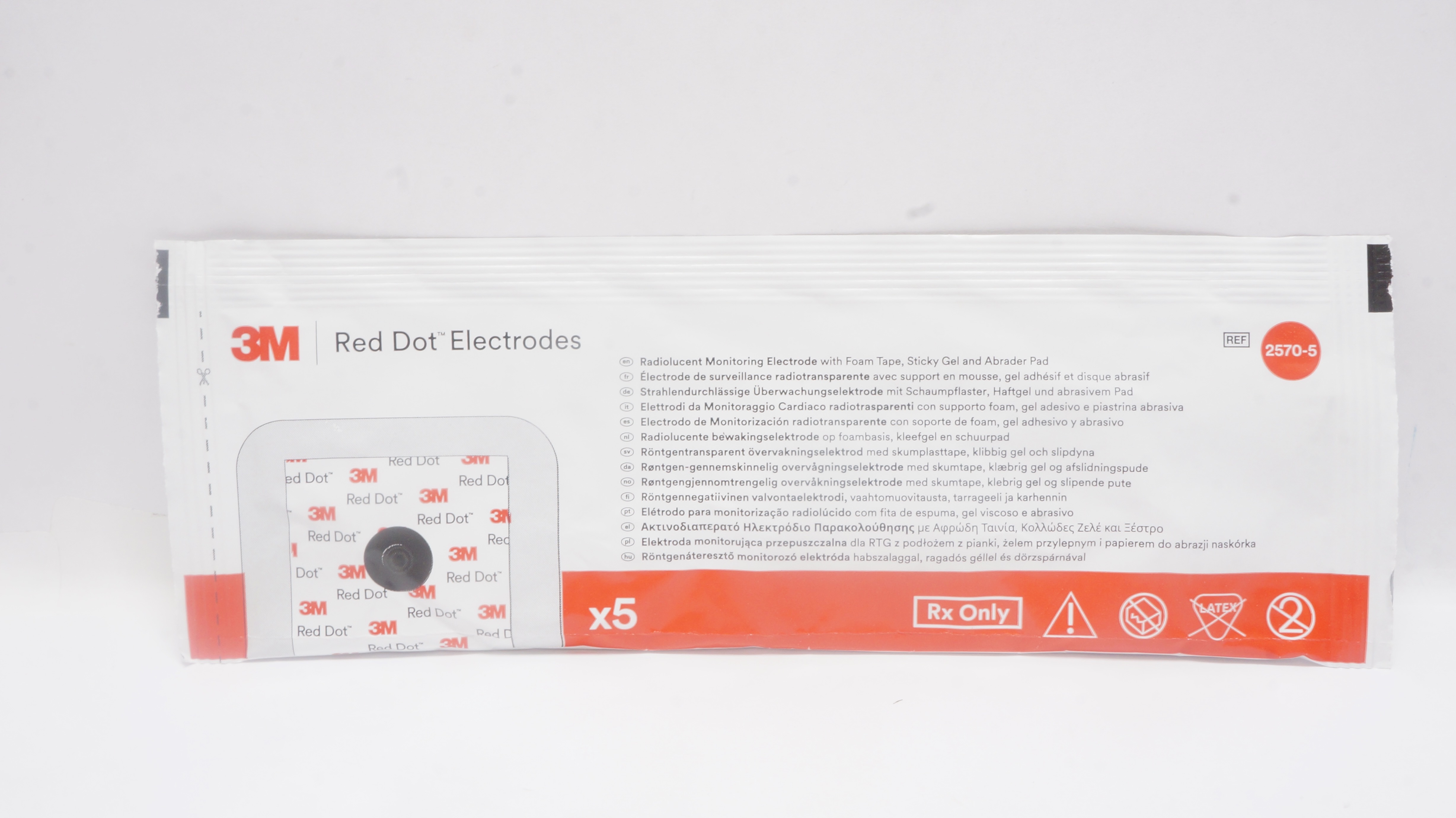 3M 2570-5 Red Dot Radiolucent Monitoring Electrodes - Pack of 5