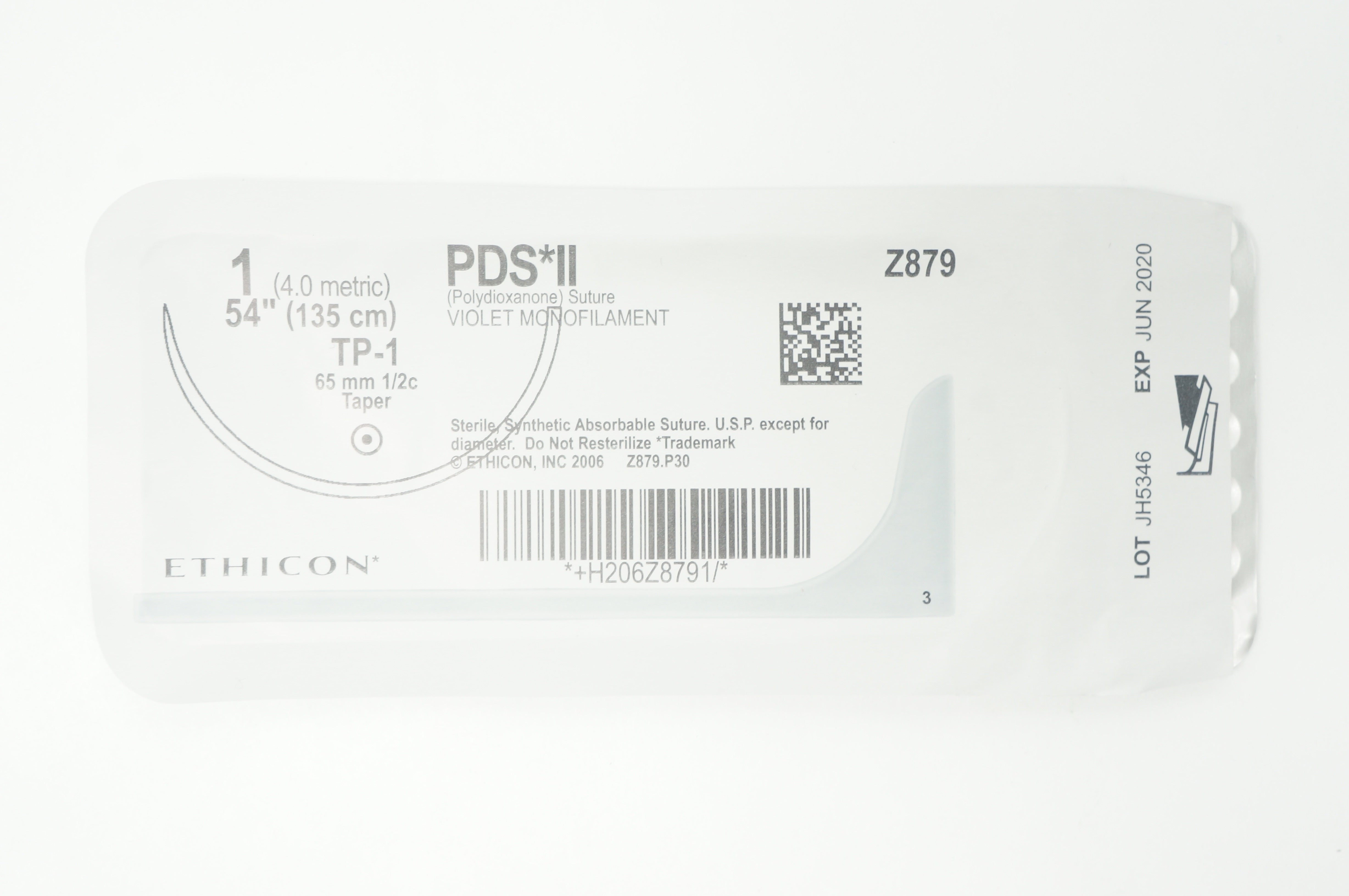 Ethicon Z879 1 PDS II VIOLET MONOFILAMENT TP-1 65mm 1/2c Taper, 54in (x)