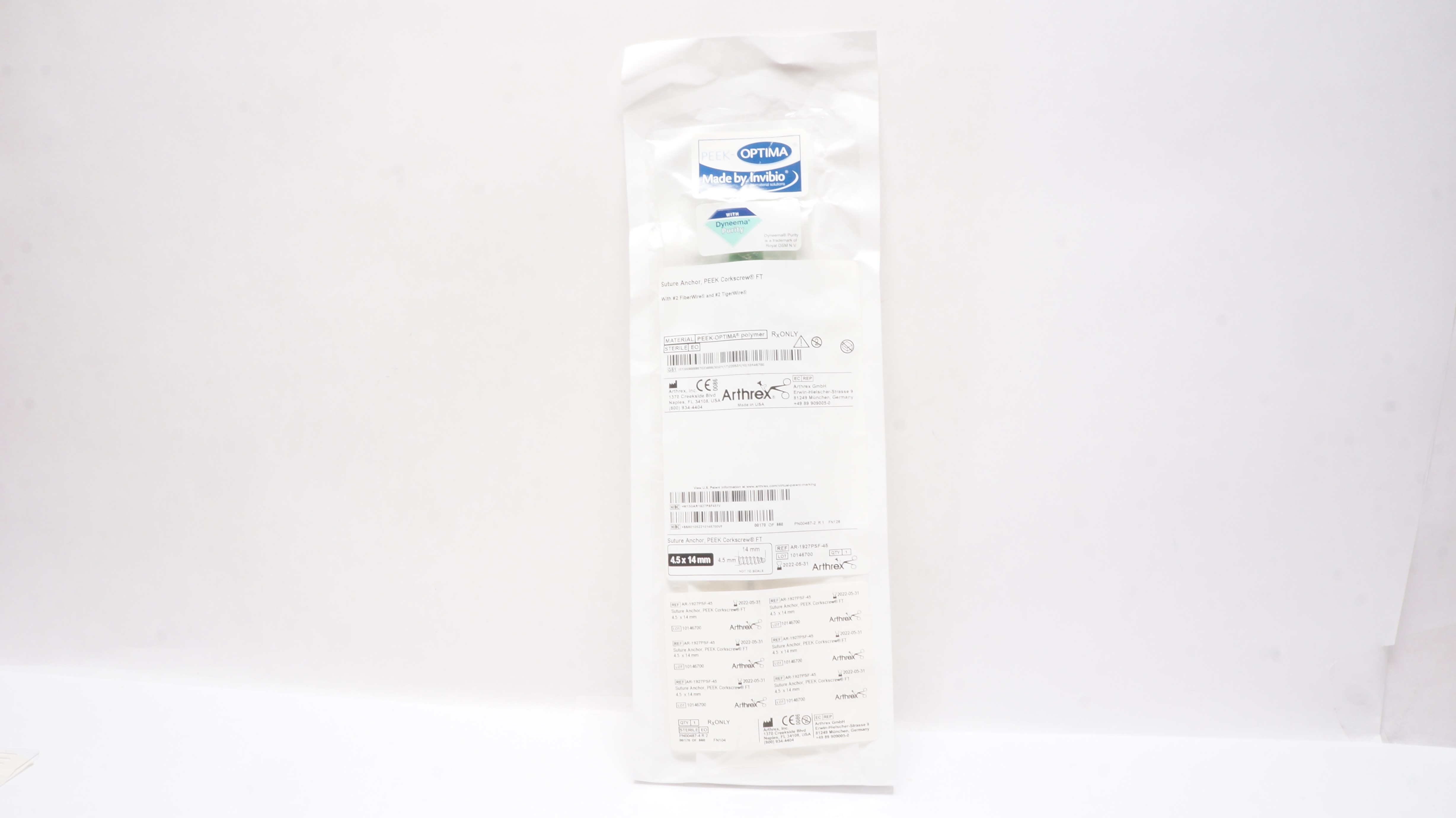 Arthrex AR-1927PSF-45 Optima Invibio Stre Anchor, Peek CorkscrewFT 4.5 x 14mm(x)