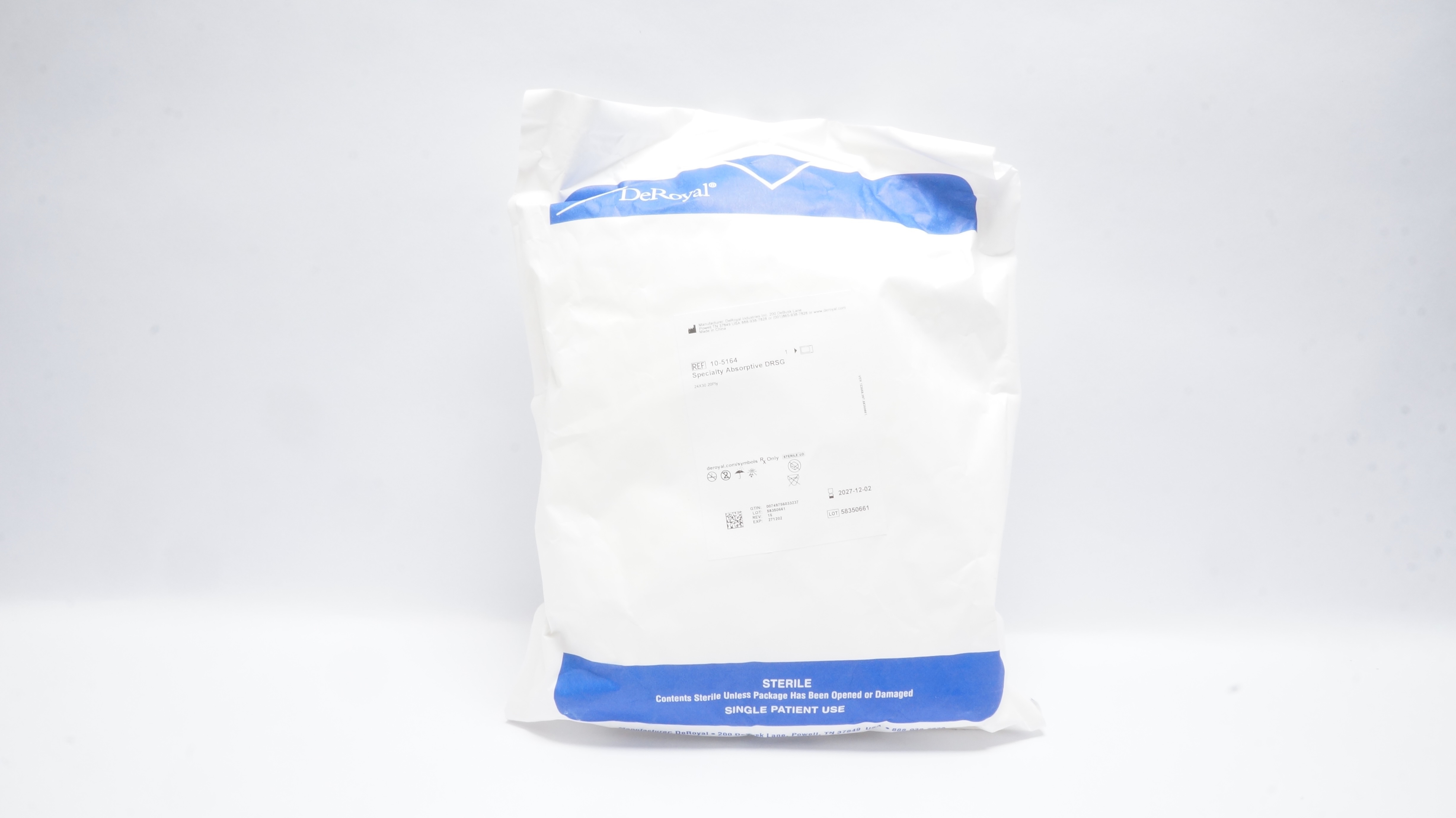 DeRoyal 10-5164 Specialty Absorptive Dressing 24 x 30 2-Ply
