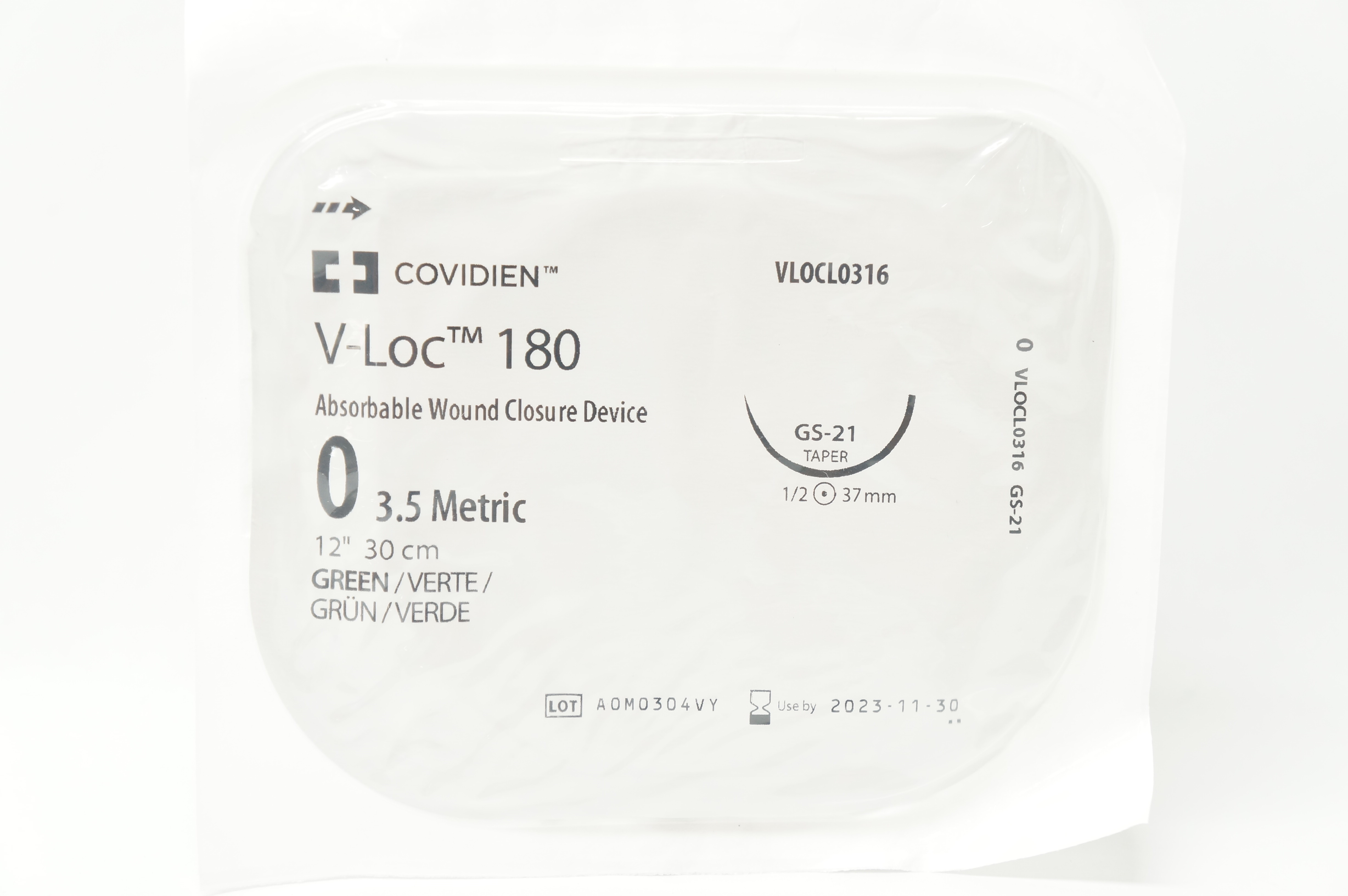 Covidien VLOCL0316 0 V-Loc 180 Wound Closure Device GS-21 Taper 1/2 37mm 12inch
