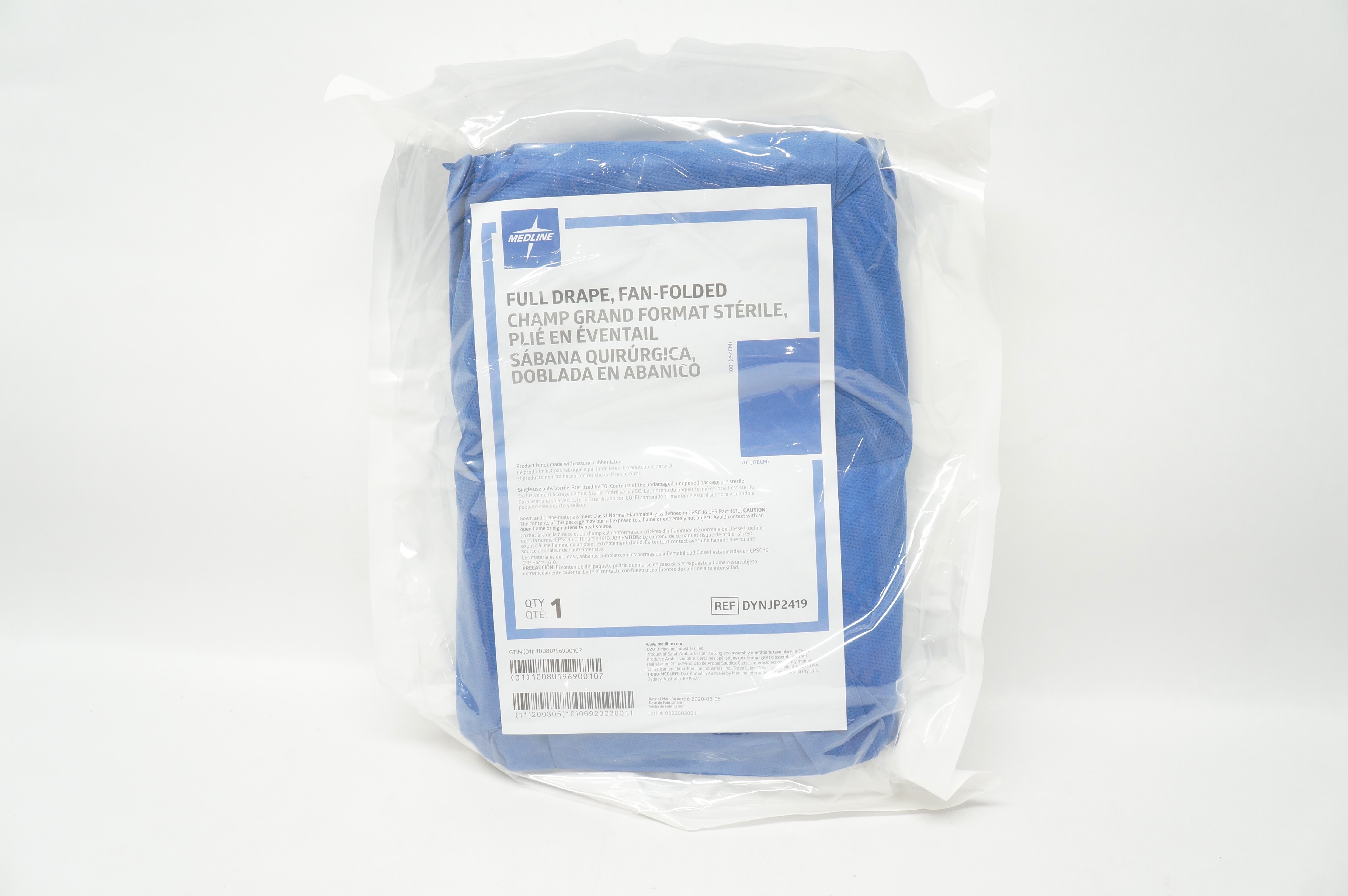 Medline DYNJP2419 Full Drape, Fan-Folded 70inch x 100inch