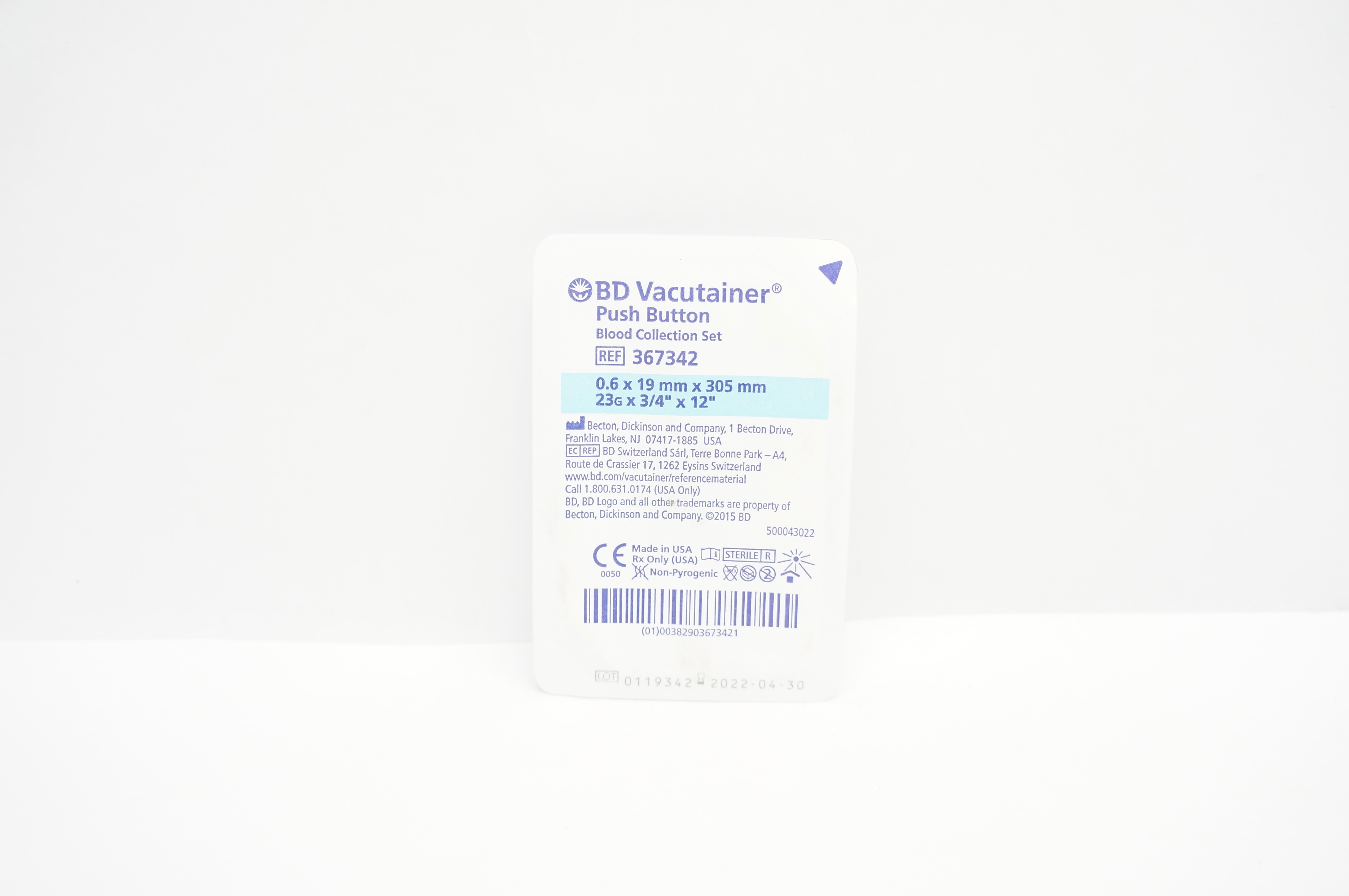 BD 367342 Vacutainer Push Button Blood Collection Set 23G x 3/4inch x 12inch (x)