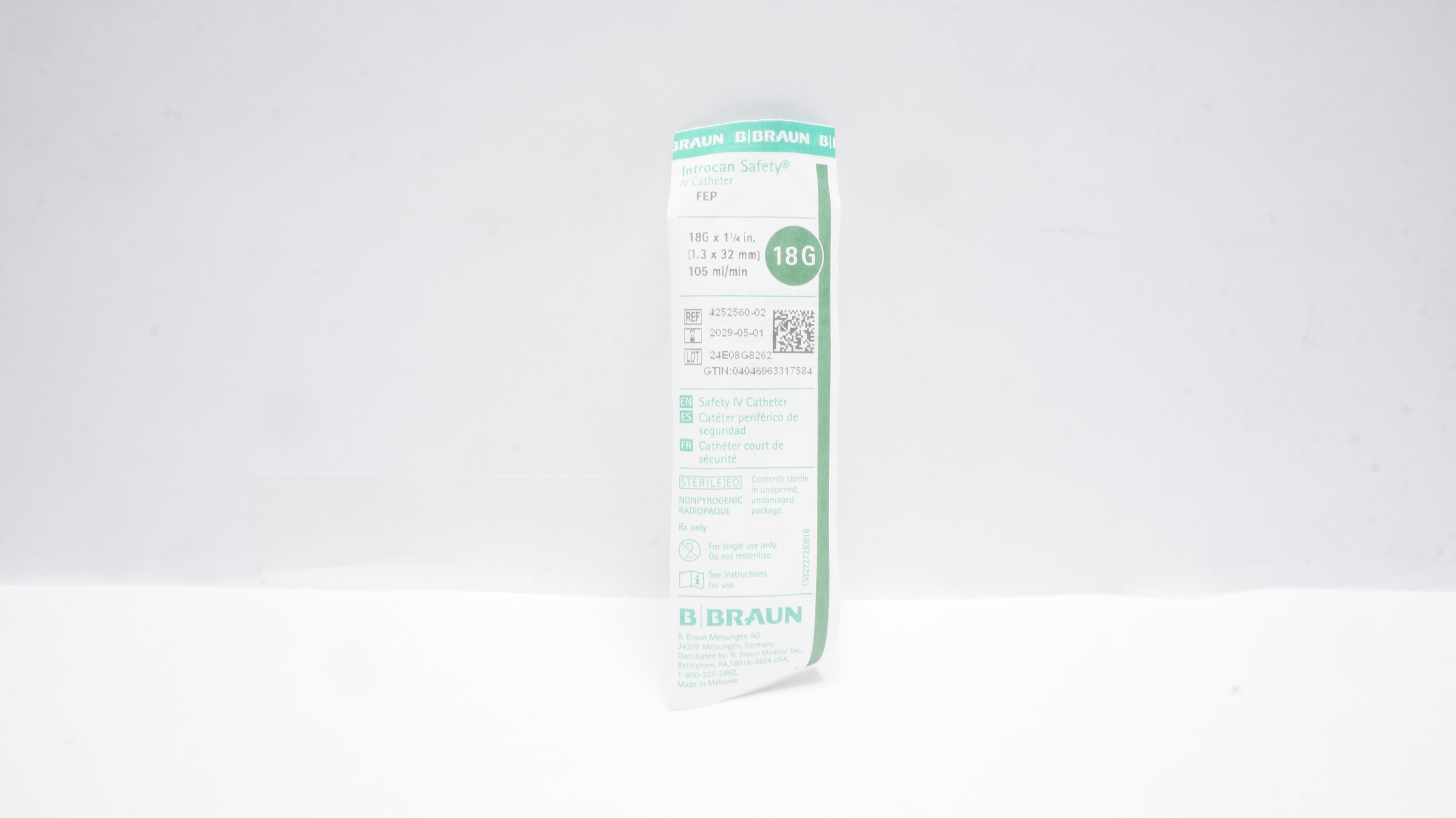 Braun 4252560-02 Introcan Safety FEP IV Cath. 18G x 1 1/4inch 105ml/min