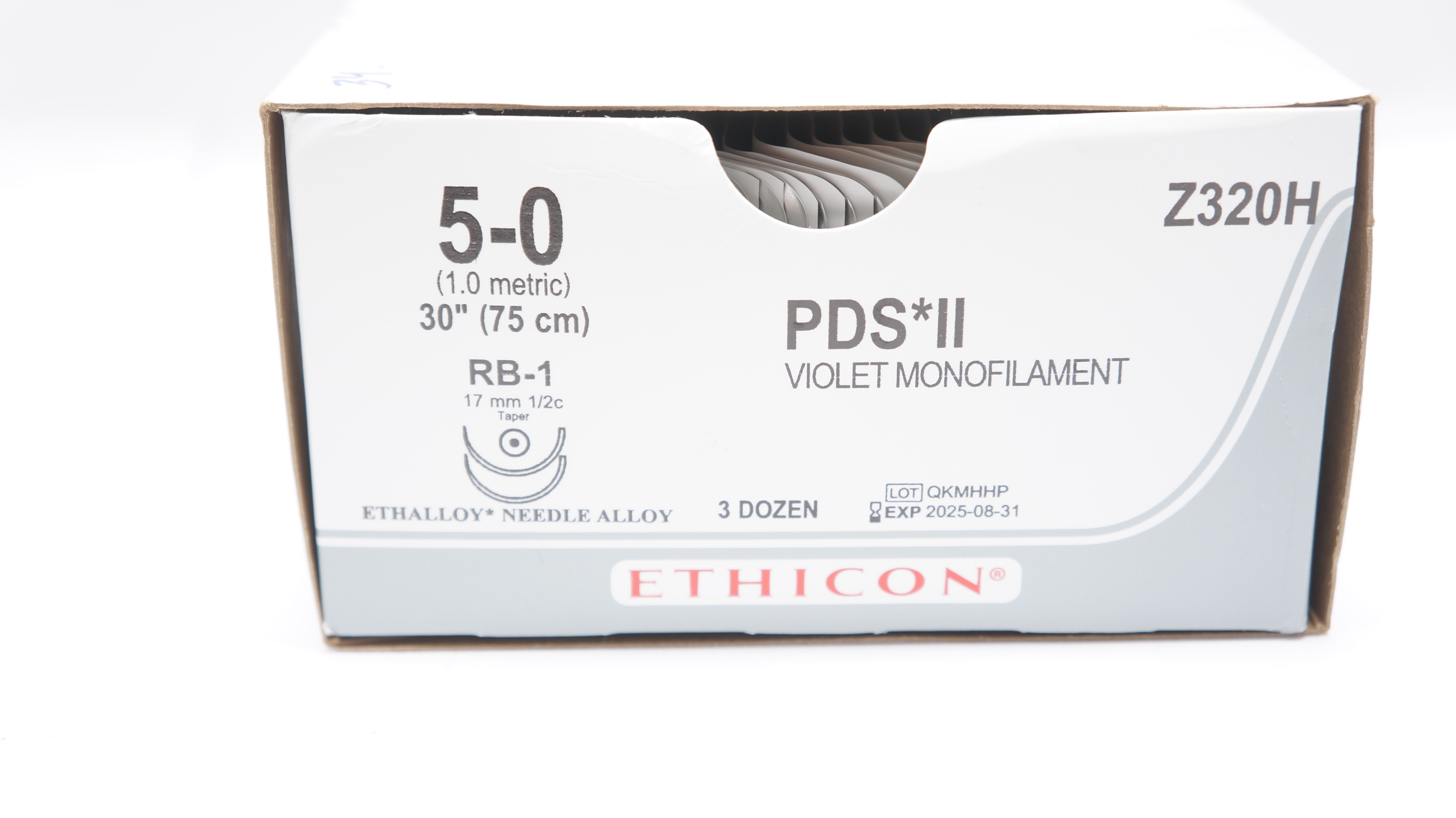 Ethicon Z320H 5-0 PDS II Stre  RB-1 17mm 1/2c Taper 30inch - Box of 34