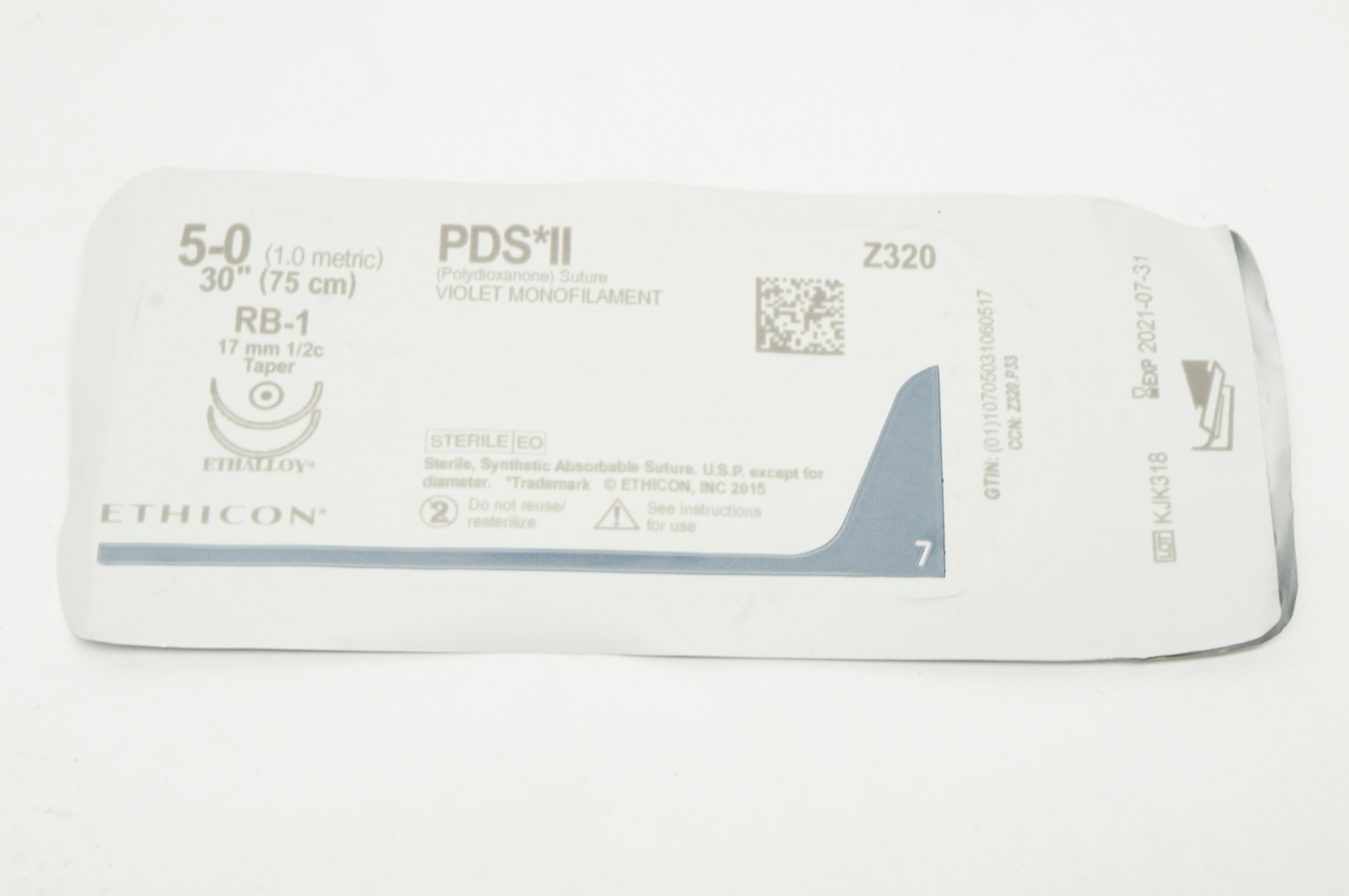 Ethicon Z320 5-0 PDS II Stre Violet Monofilament RB-1 17mm 1/2c Taper 30inch (x)