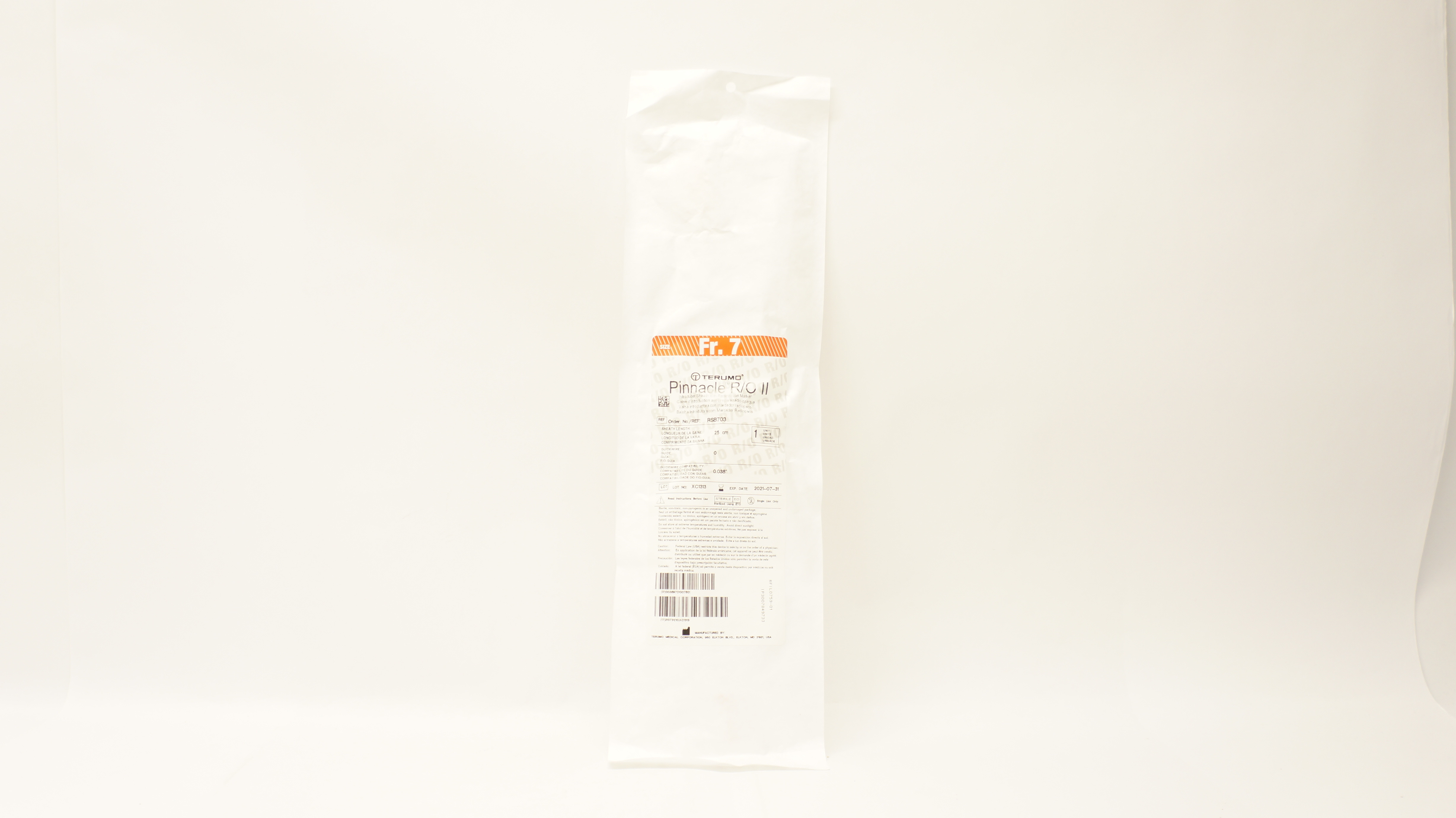 Terumo RSB703 Pinnacle R/O II Introducer Sheath 7Fr x 0.038inch x 25cm (x)