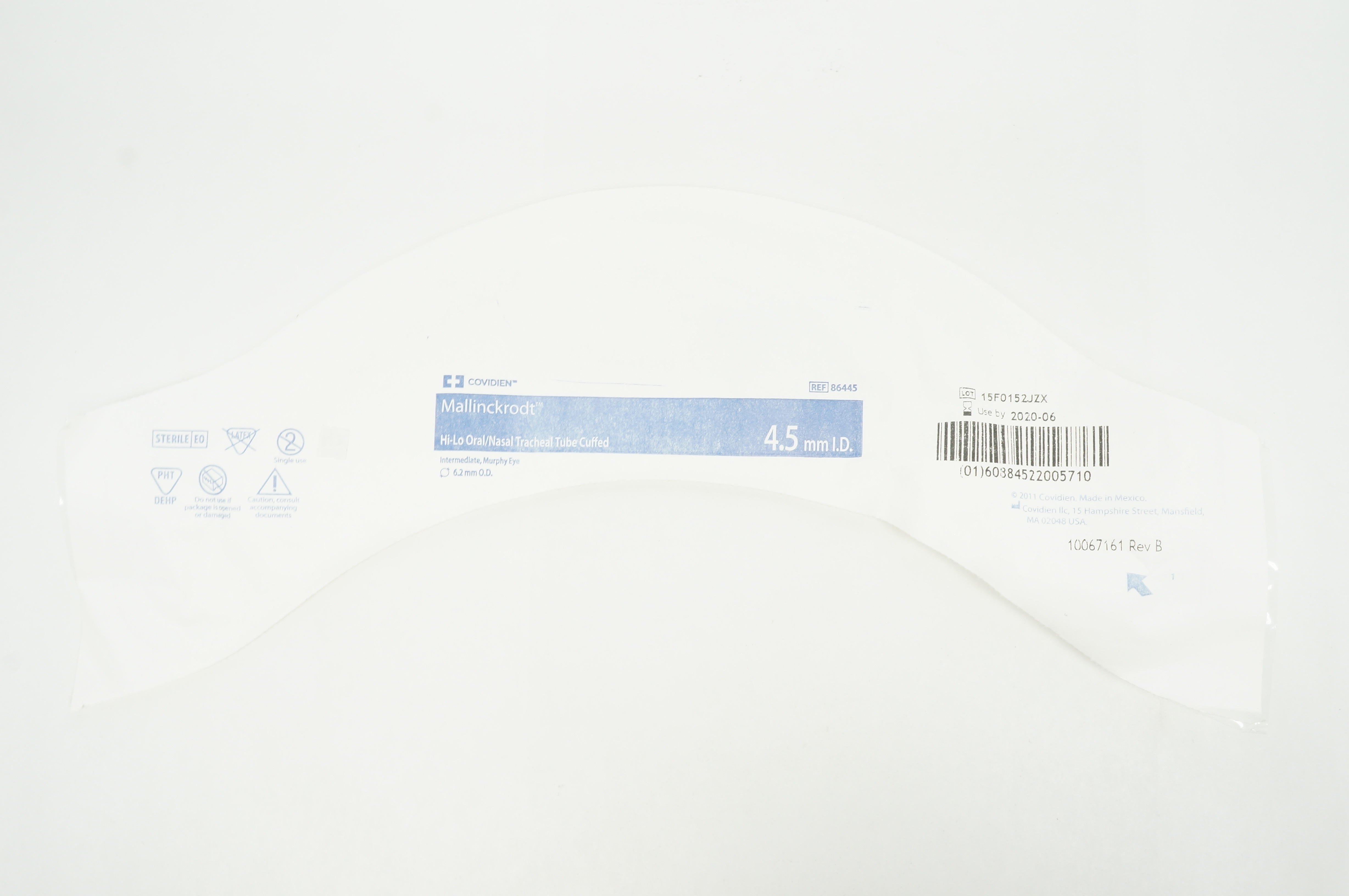 Covidien 86445 Mallinckrodt Oral/Nasal Tracheal Tube Cuffed 4.5 x 6.2mm (x)