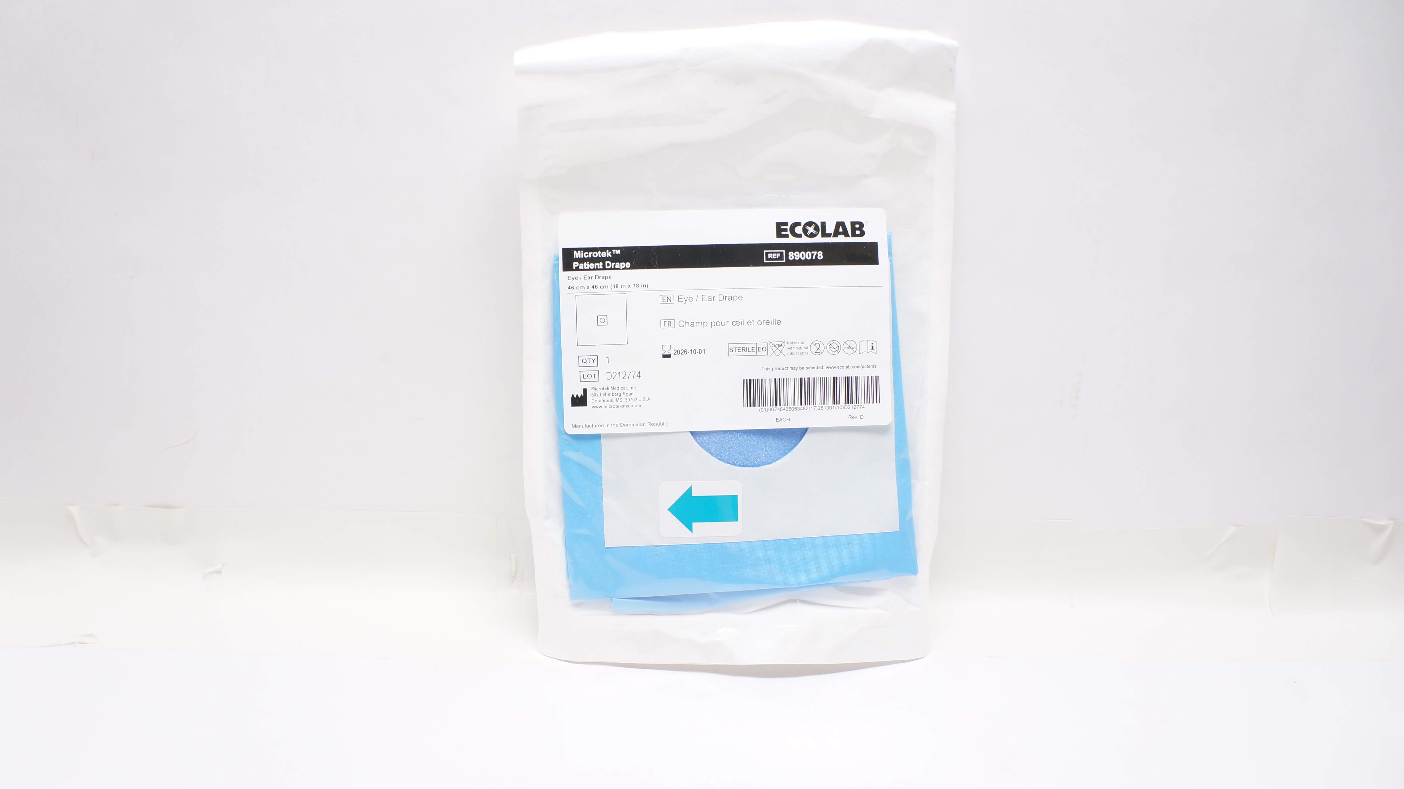 Ecolab 890078 Microtek Patient Drape Eye/Ear Drape 18In x 18In